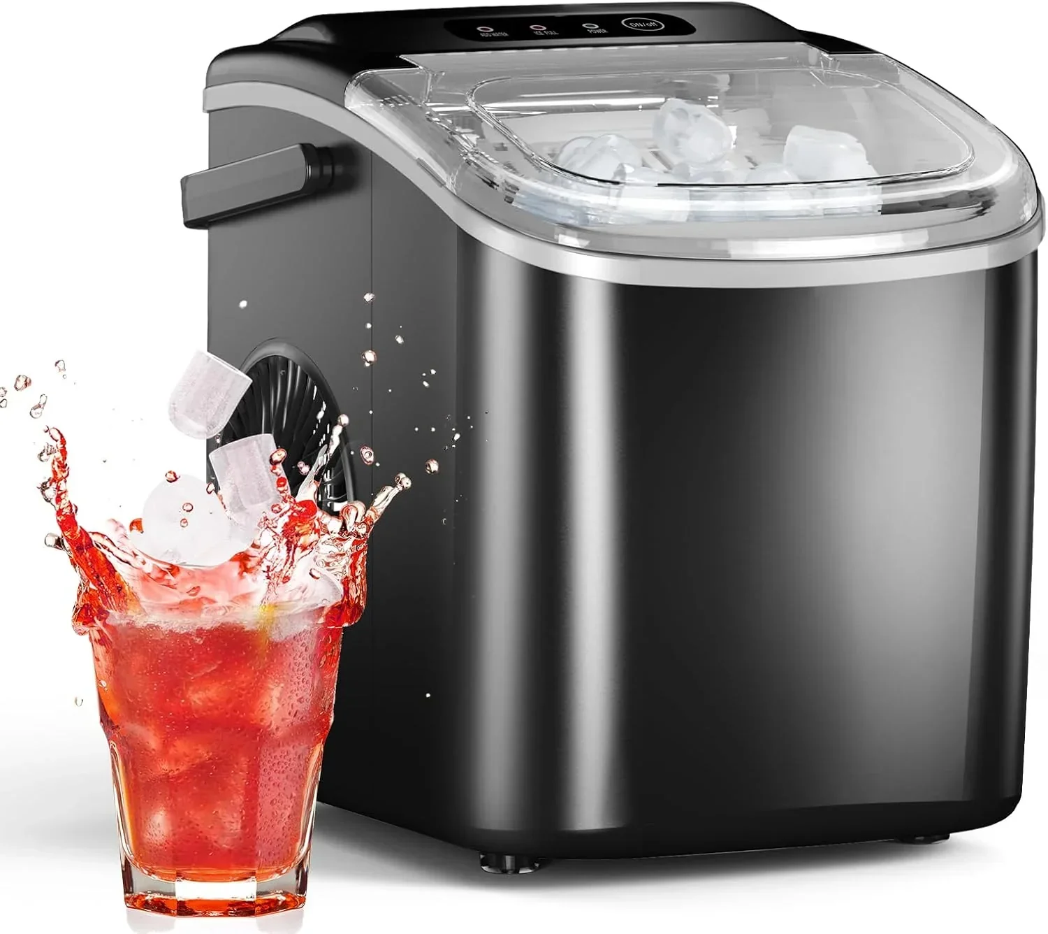 Ice Maker Countertop. Efficient Easy Carry Ice Machine. Self-Cleaning Ice Maker with Ice Scoop & Basket. 9pcs/ 8mins 26.6Lbs Per Day for Home/Office/Kitchen.Black