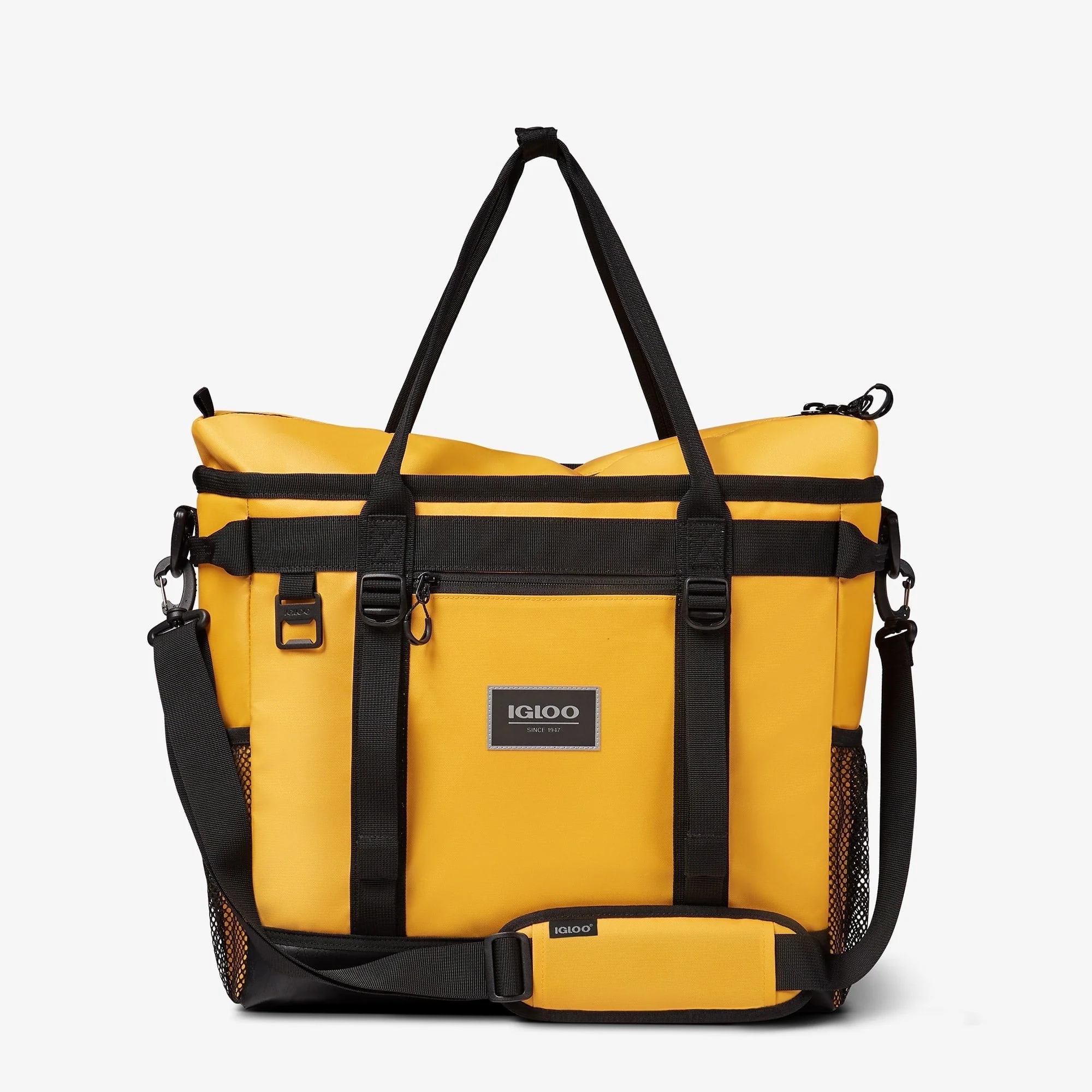 30 Can Capacity Pursuit Tote Cooler Bag with Padded Strap. Yellow and Black