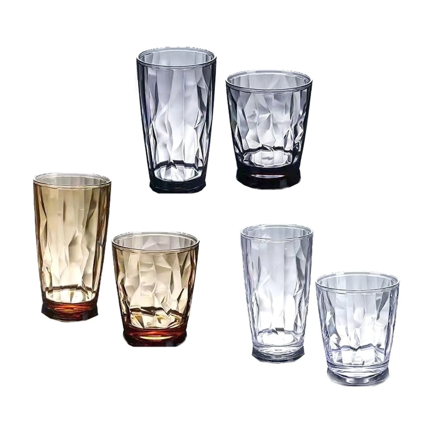 Unbreakable Tritan Drinking Glasses Shatterproof Acrylic Glasses Drinkware BPA Free Hard Plastic Cups Kitchen Water Glasses Drinking Set of 6 (Grey. Transparent. Amber)