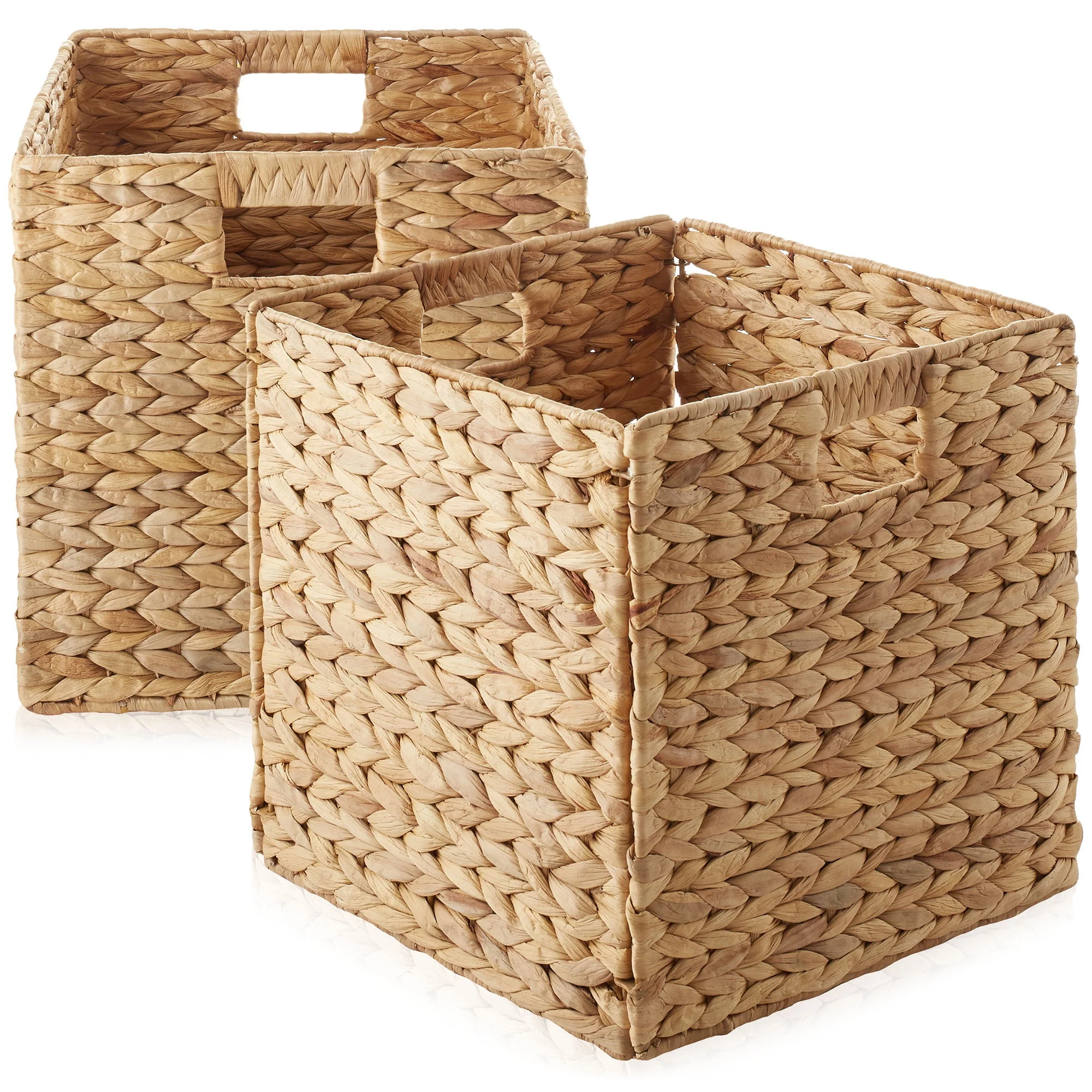 13 x 13 Water Hyacinth Storage Baskets. Natural - Set of 2 Collapsible Cube Organizers. Woven Bins for Bathroom. Bedroom. Laundry. Pantry. Shelves