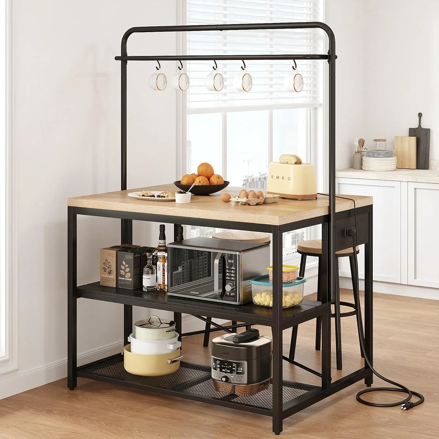 Kitchen Island. Kitchen Island with Storage. Bakers Rack. Island Table for Kitchen. Bakers Rack with Storage. Large Kitchen Island Table. Coffee Bar Table with Shelf.5 Racks.Pear Wood White