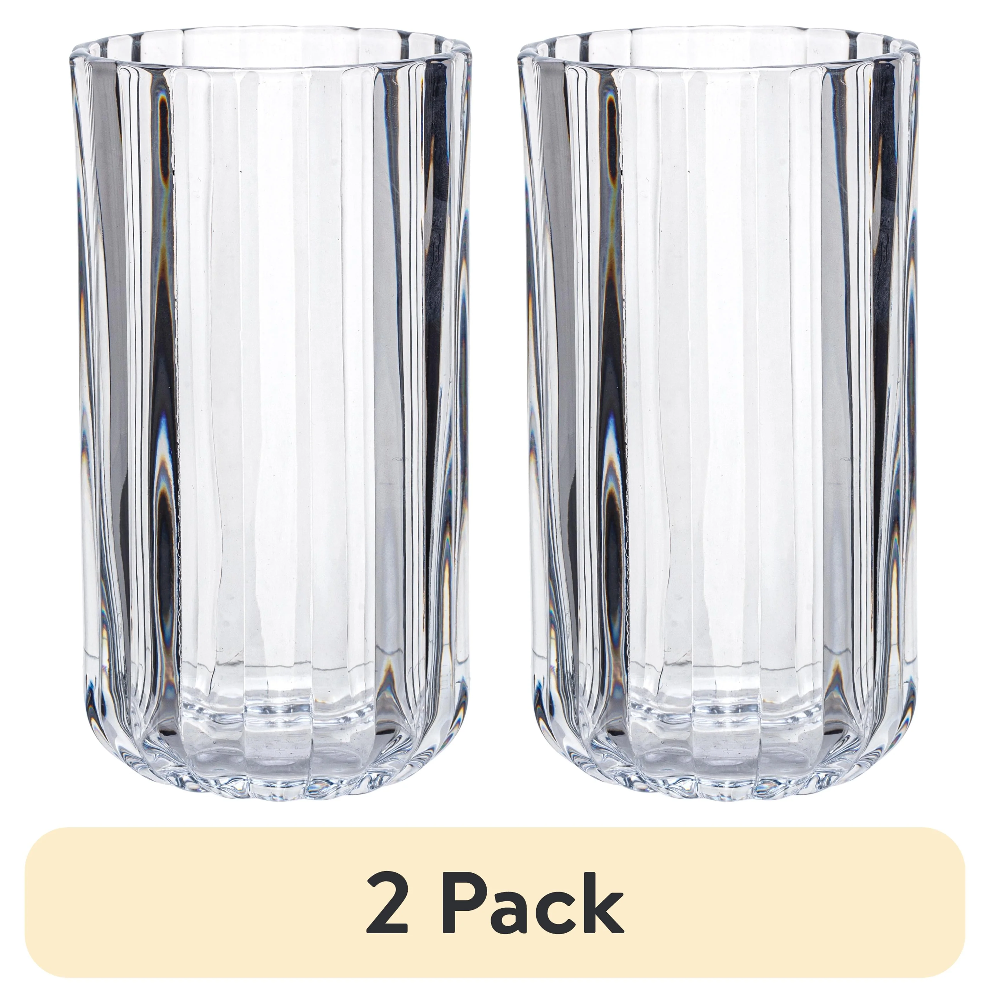 (2 pack) Better Homes & Gardens 14OZ Fluted Glass Tumbler Clear
