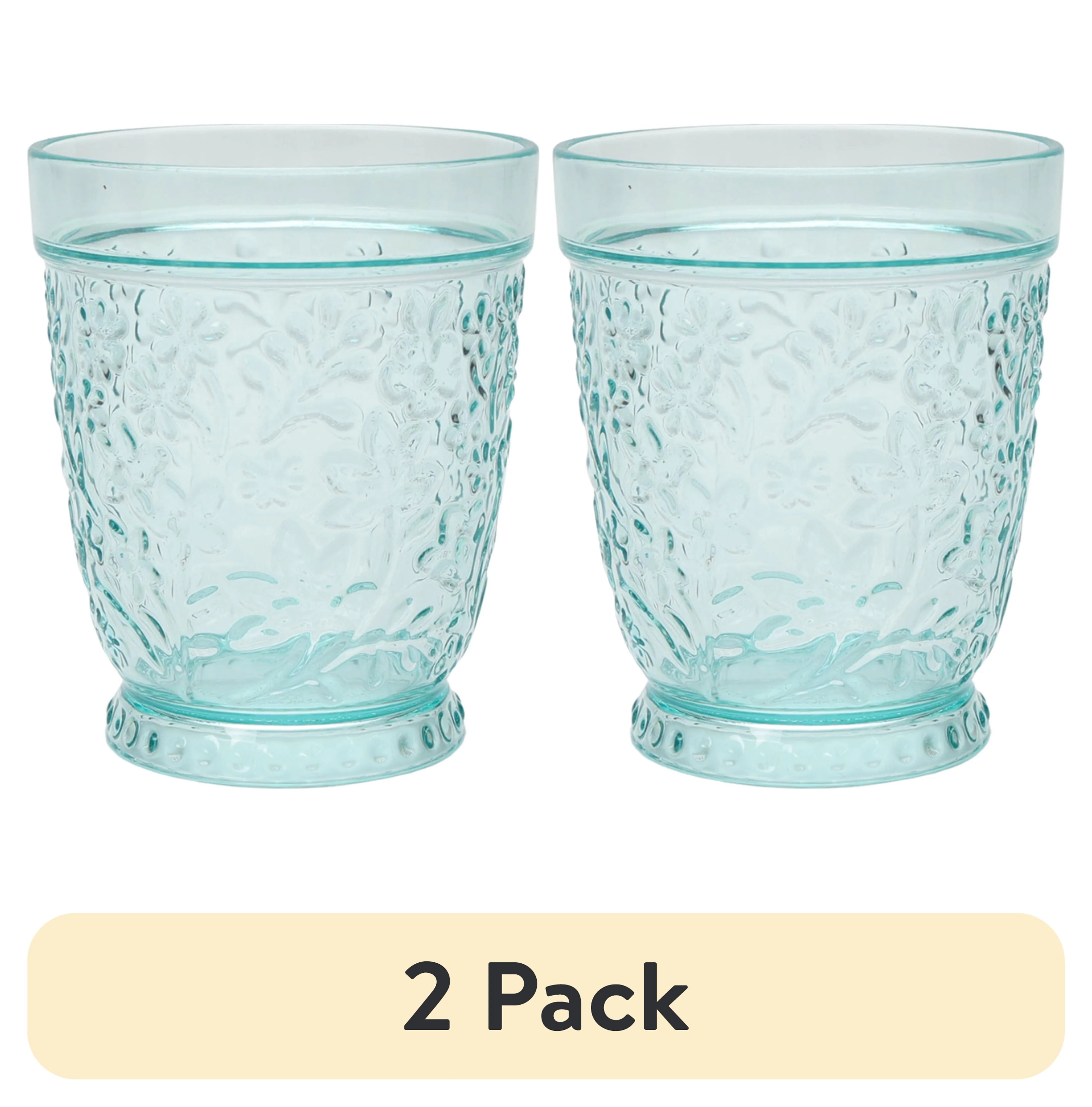 (2 pack) 16-Ounce Embossed Tritan Plastic Ditsy Tumbler. Teal