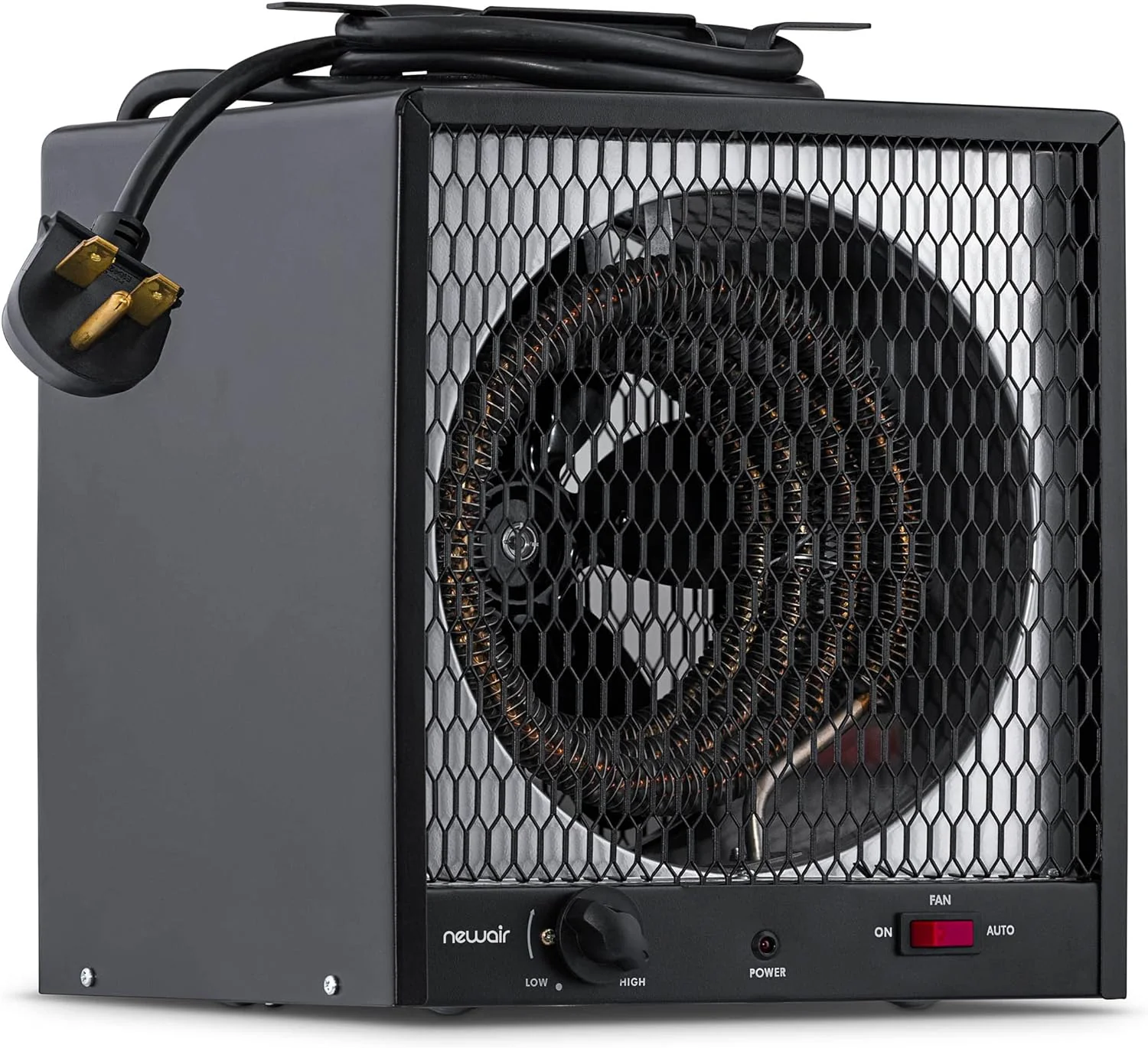 240v Portable Electric Garage Heater. Industrial Strength with Internal Thermostat and Carrying Handle. Heats 600 sq. ft. with 6-30R Plug. Perfect for Garages. Workshops and More