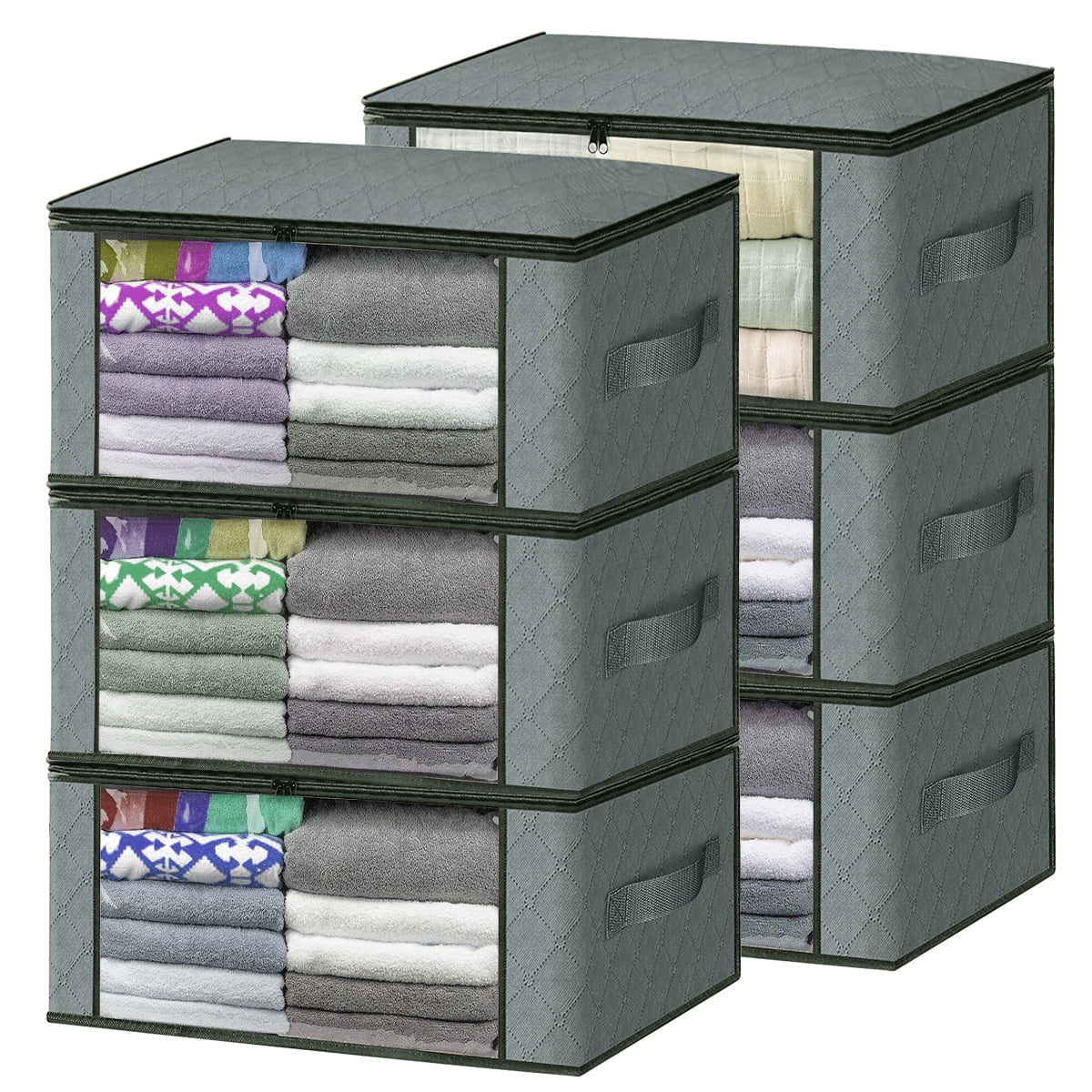 Storage Box. 6 Pack Clothes Organizer with Clear Windows. Sturdy Handles Storage Bag 19.7 x 13.78 x 7.87 inches. Gray