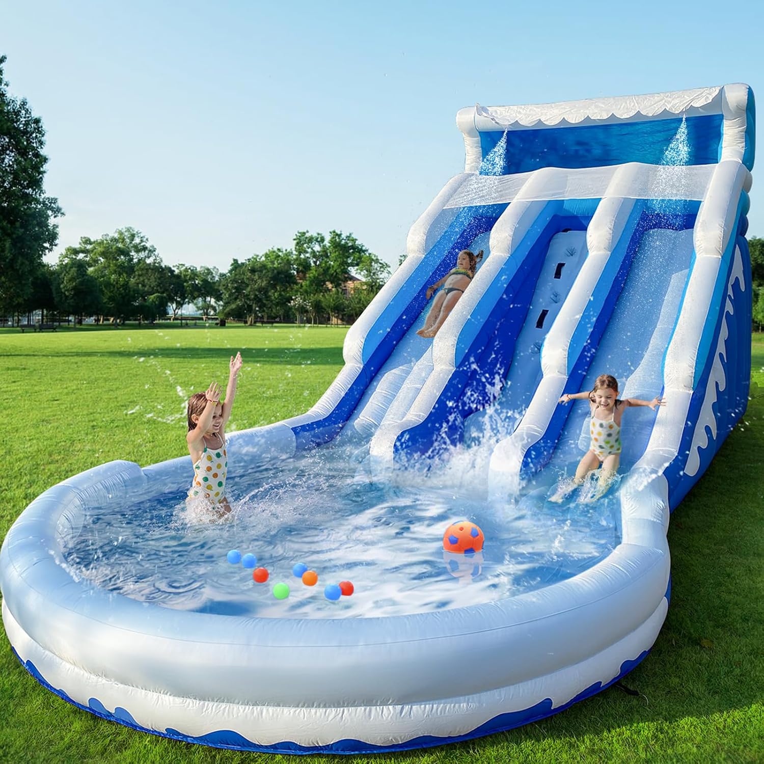 Large Inflatable Water Slide Swimming Pool Play Center. Commercial Grade Lightweight Premium Water Slide Bounce House 20.6x9.5x9.3Ft for Kids and Adults (with Blower)