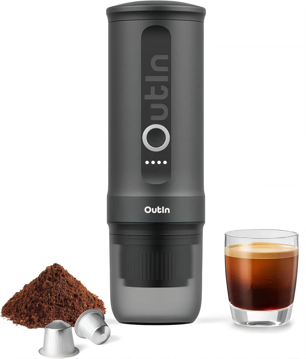 Nano Portable Electric Espresso Machine. Travel Coffee Maker for Camping. Car Coffee Maker Self-Heating with USB-C. With Ground Coffee & NS Capsule for RV. Hiking. Office