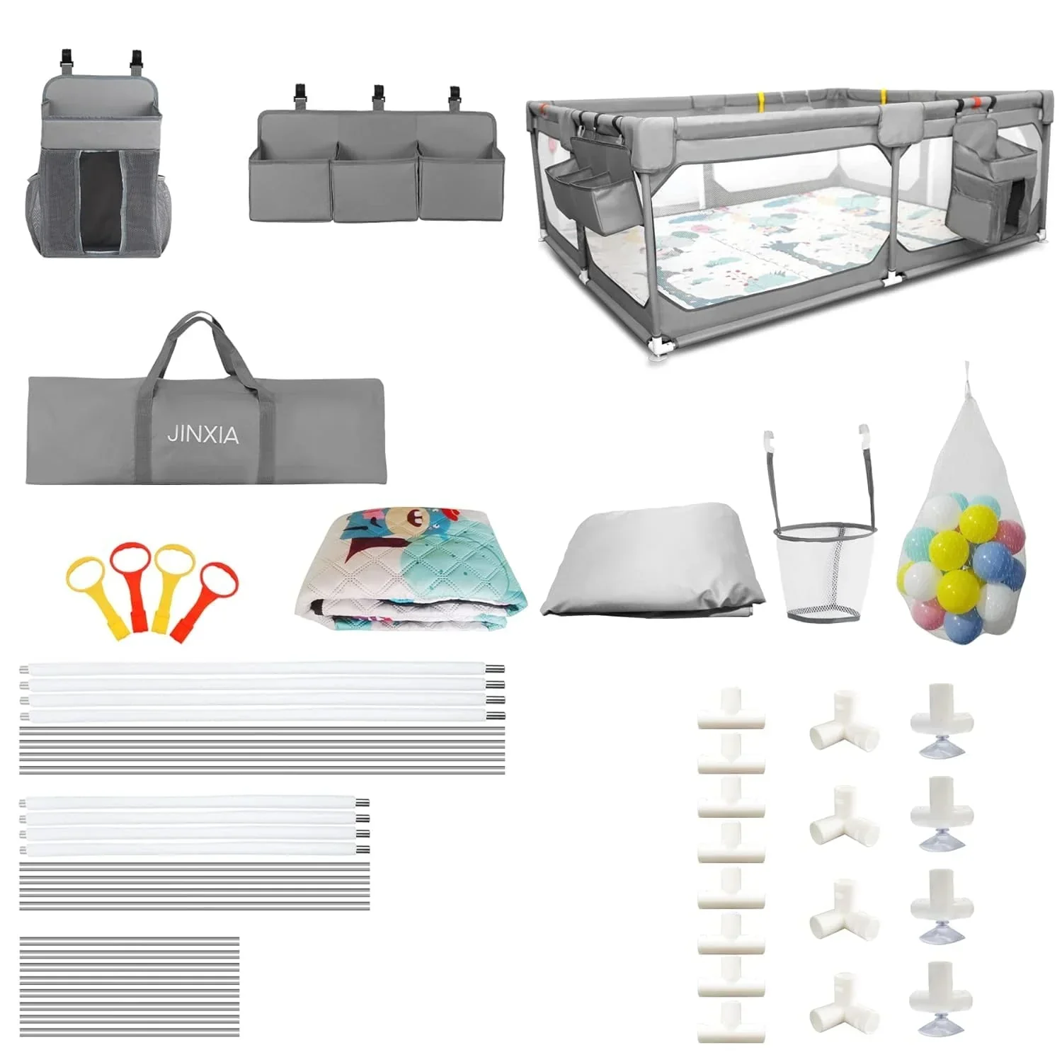 Baby Playpen with Mat 75*59. Extra Large Playpen for Babies and Toddlers with Storage Bag. BPA-Free. Non-Toxic. Safe No Gaps Playards for Babies. Sturdy Safety Play Yard for Indoor Outdoor Fun. Grey