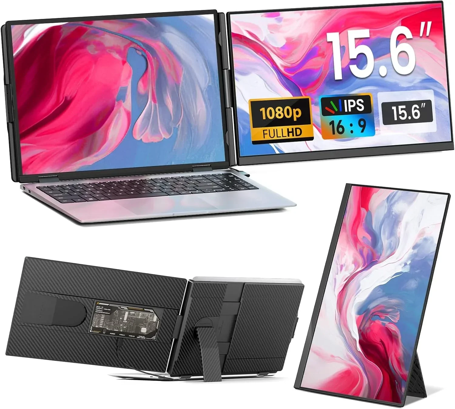 Laptop Screen Extender - 15.6 FHD 1080P Portable Monitor for Laptop. Detachable & Plug and Play Dual Laptop Monitor Extender for 13-17.3 Laptops. Compatible with Wins/Mac/Android/Chrome