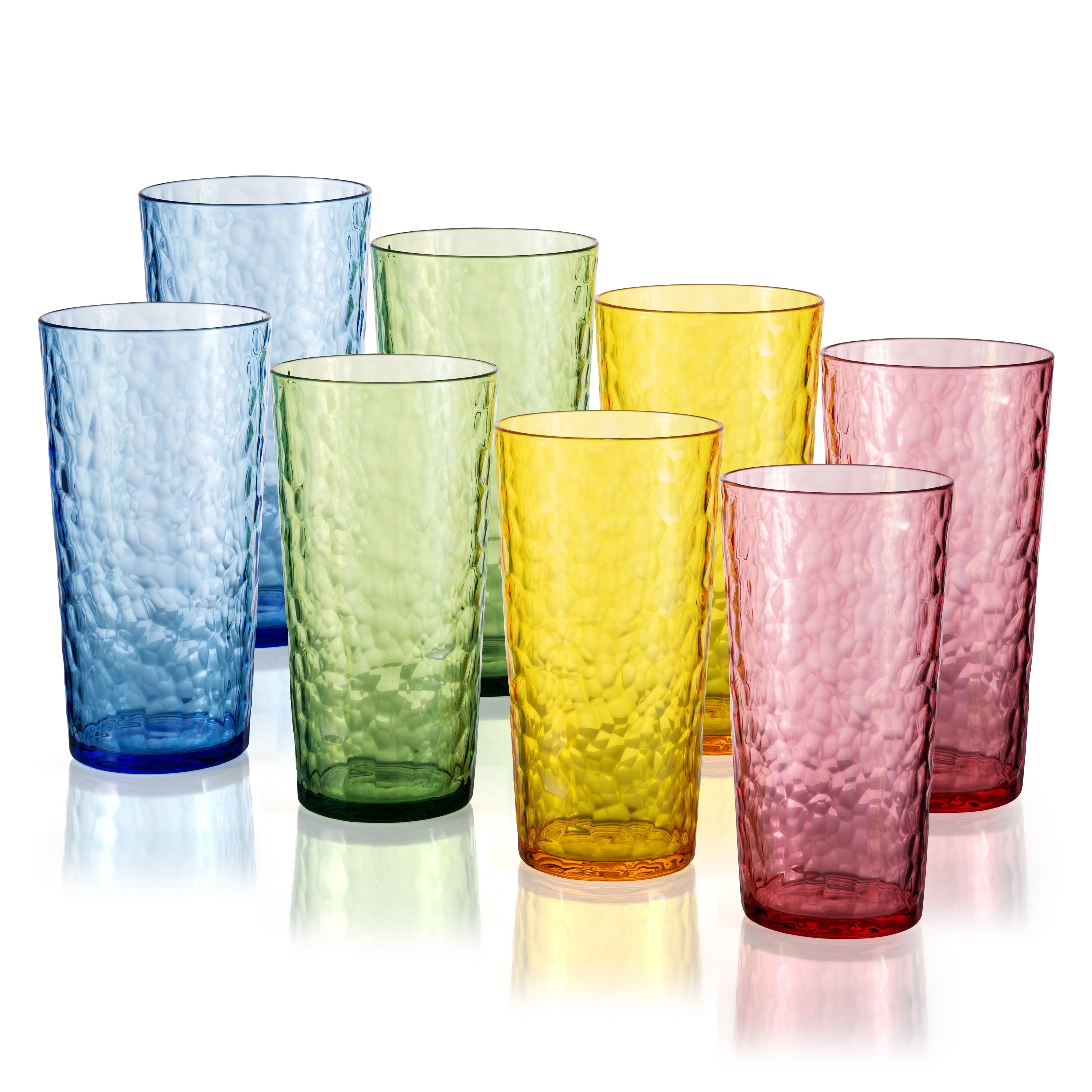Hammered 24 ounce Plastic Drinking Tumbler Acrylic Glasses. Set of 8 Multicolor