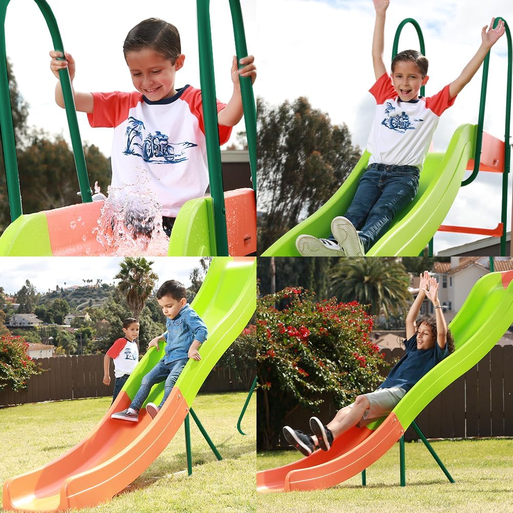 Outdoor Playground Slide. Big Backyard Freestanding Plastic Slide. 10 ft Outdoor Swing Set Slide for Kids Ages 4-8