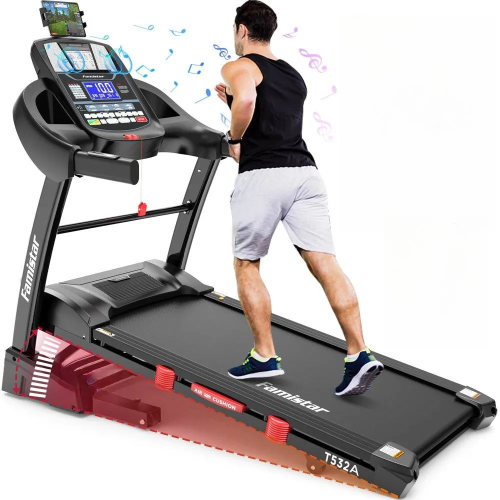 Famistar Folding Treadmill for Home with 15 Levels Auto Incline. 300LB Capcity. 10MPH Fast Speed Controls