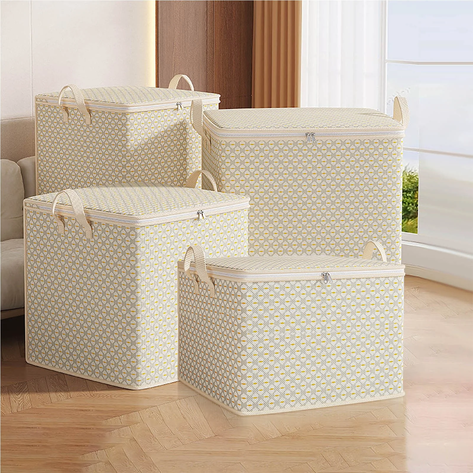 Clothes Storage Bins With Lids. Non-Woven Organizers Storage Containers With Reinforced Handles. Capacity Moving Bags for Home. Office. Clothing. 30L