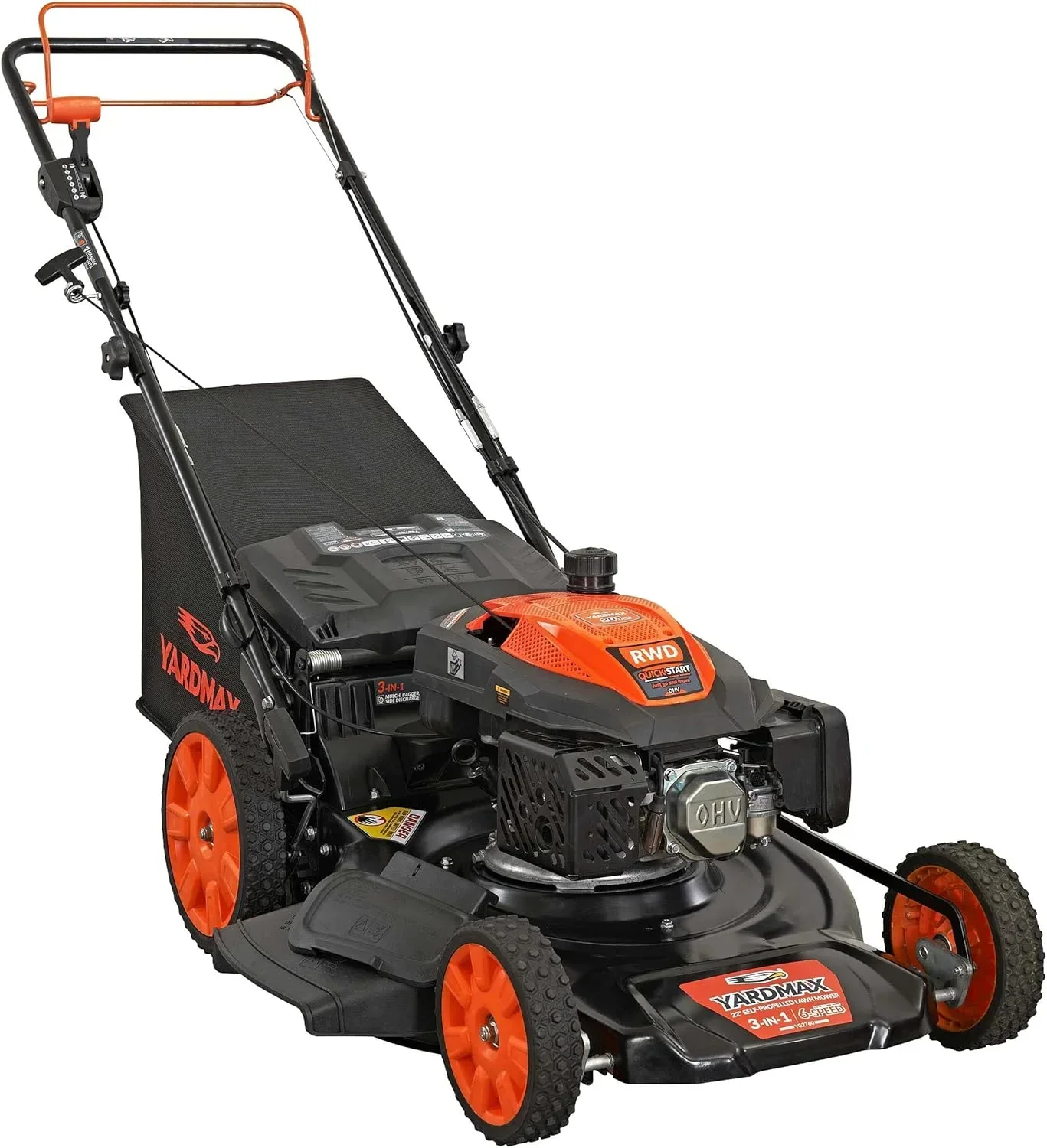 22 in. 201cc Select PACE 6 Speed CVT High Wheel RWD 3-in-1 Gas Walk Behind Self Propelled Lawn Mower. Black