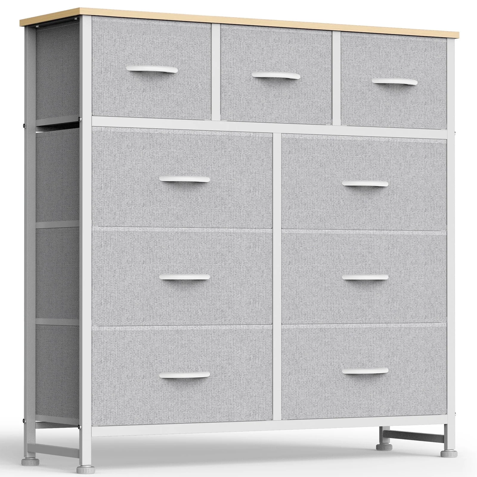 9 Drawers Fabric Dresser for Bedroom. Drawer Organizer Storage Cabinet for Closet. Clothes. TV Stand. Light Gary