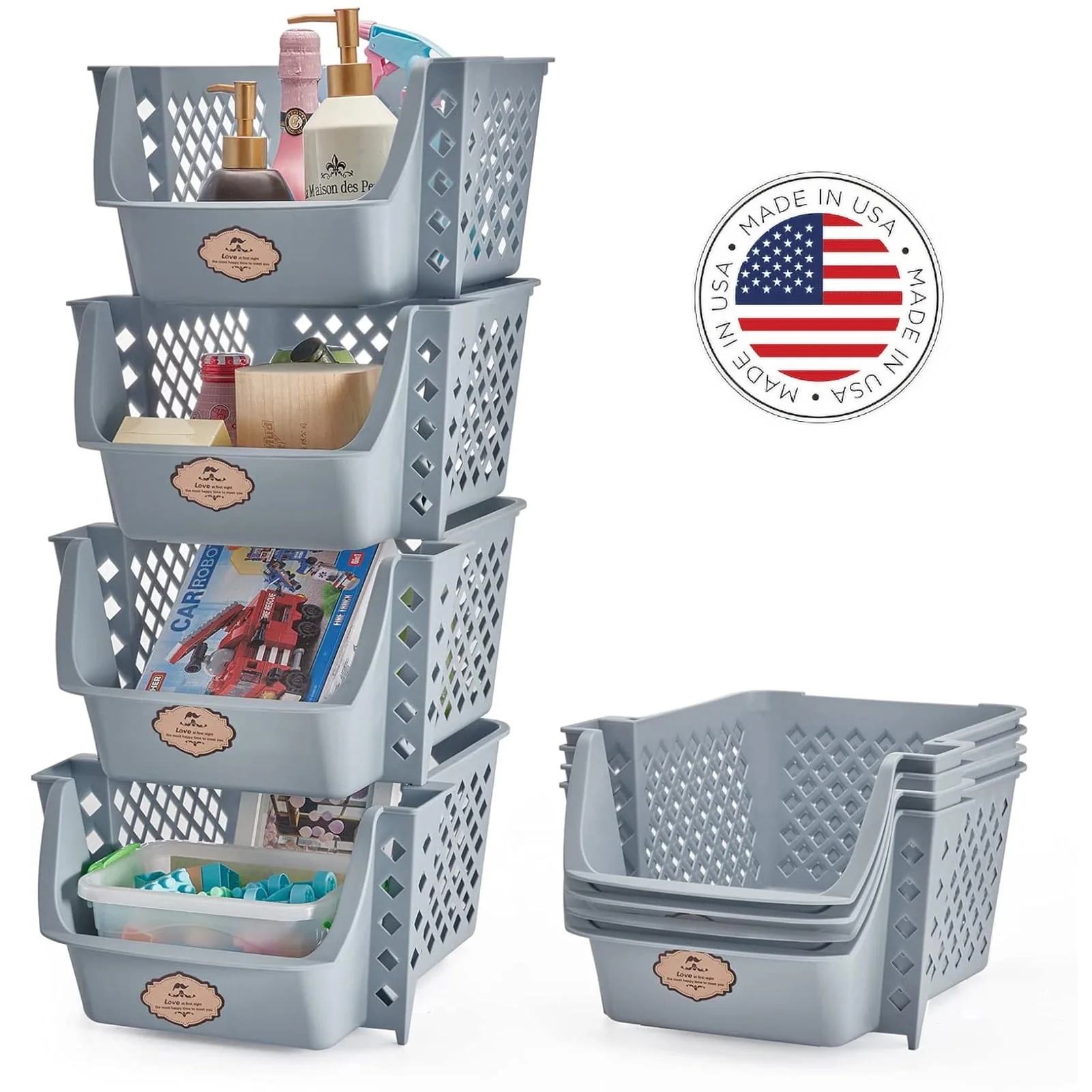 Storage Bins Set of 4. Plastic Storage Containers for Organization and Storage. Gray