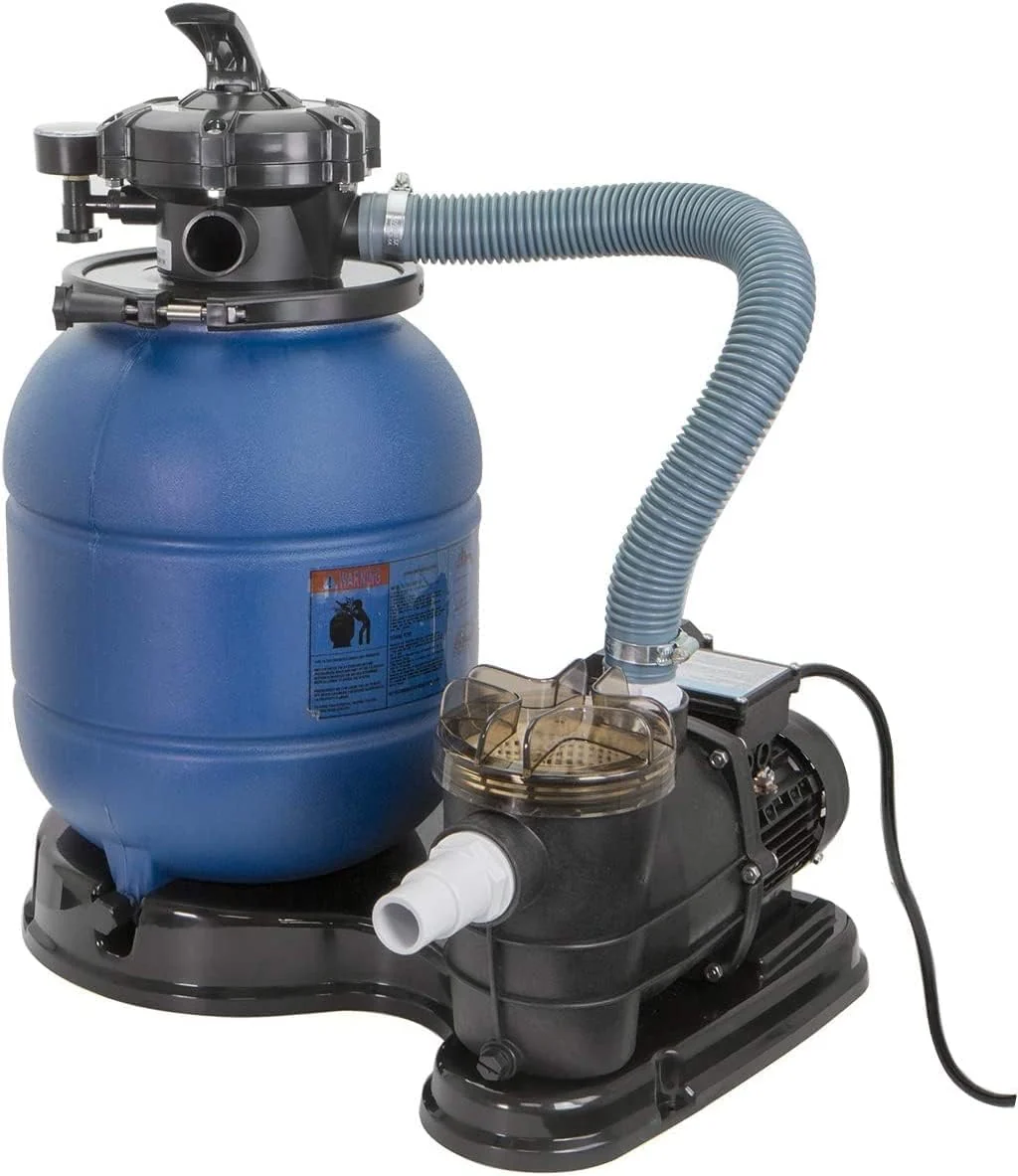 13-inch sand filter. 0.75 horsepower. swimming pool pump. 2400 gallons per hour. suitable for outdoor swimming pool package. multi-interface valve. maximum capacity 10000 gallons. 1-1/4 inch NPT interface