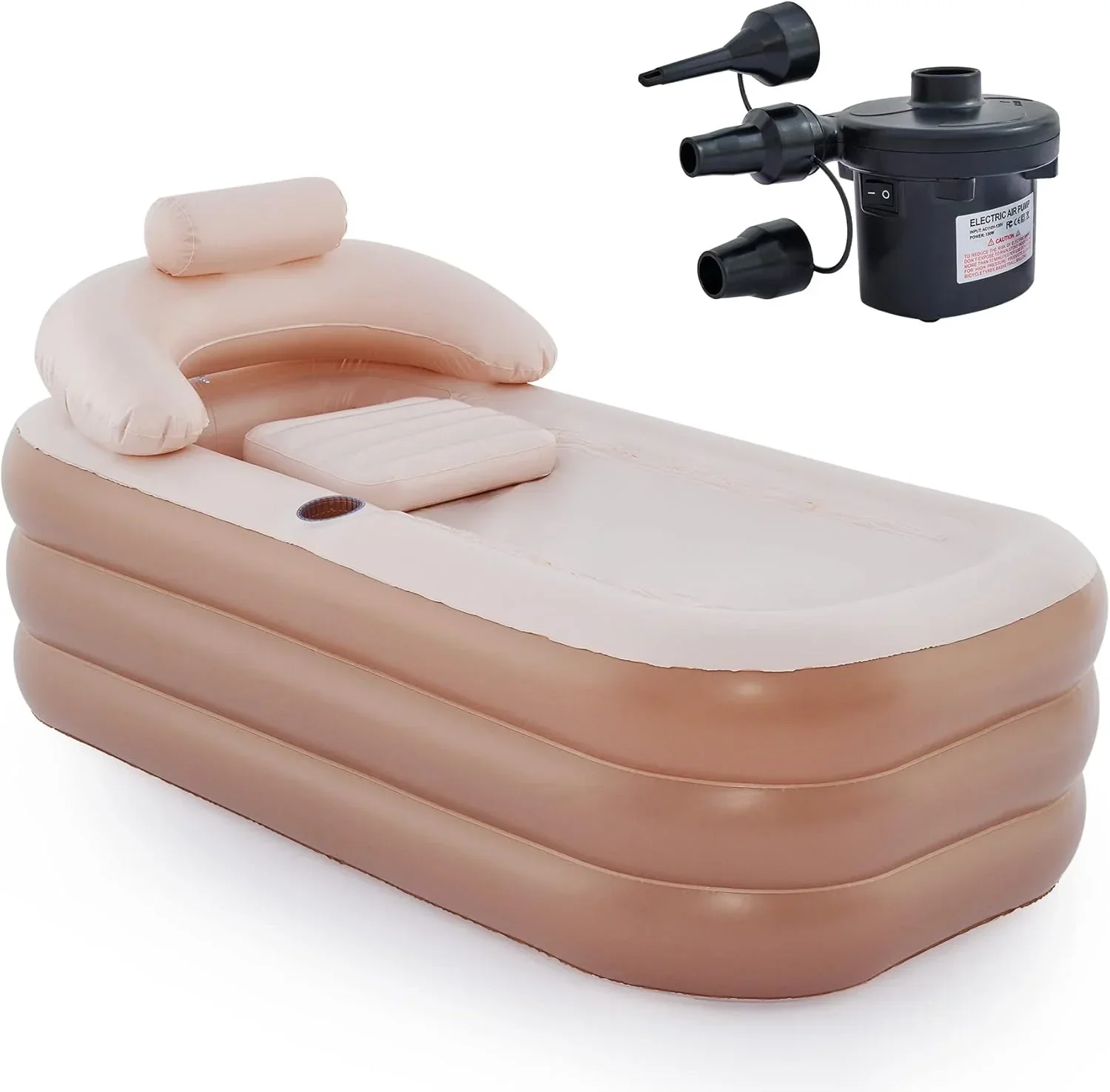 Inflatable Adult Bath Tub. Free-Standing Blow Up Bathtub with Foldable Portable Feature for Adult Spa with Electric Air Pump (High-Density PVC)