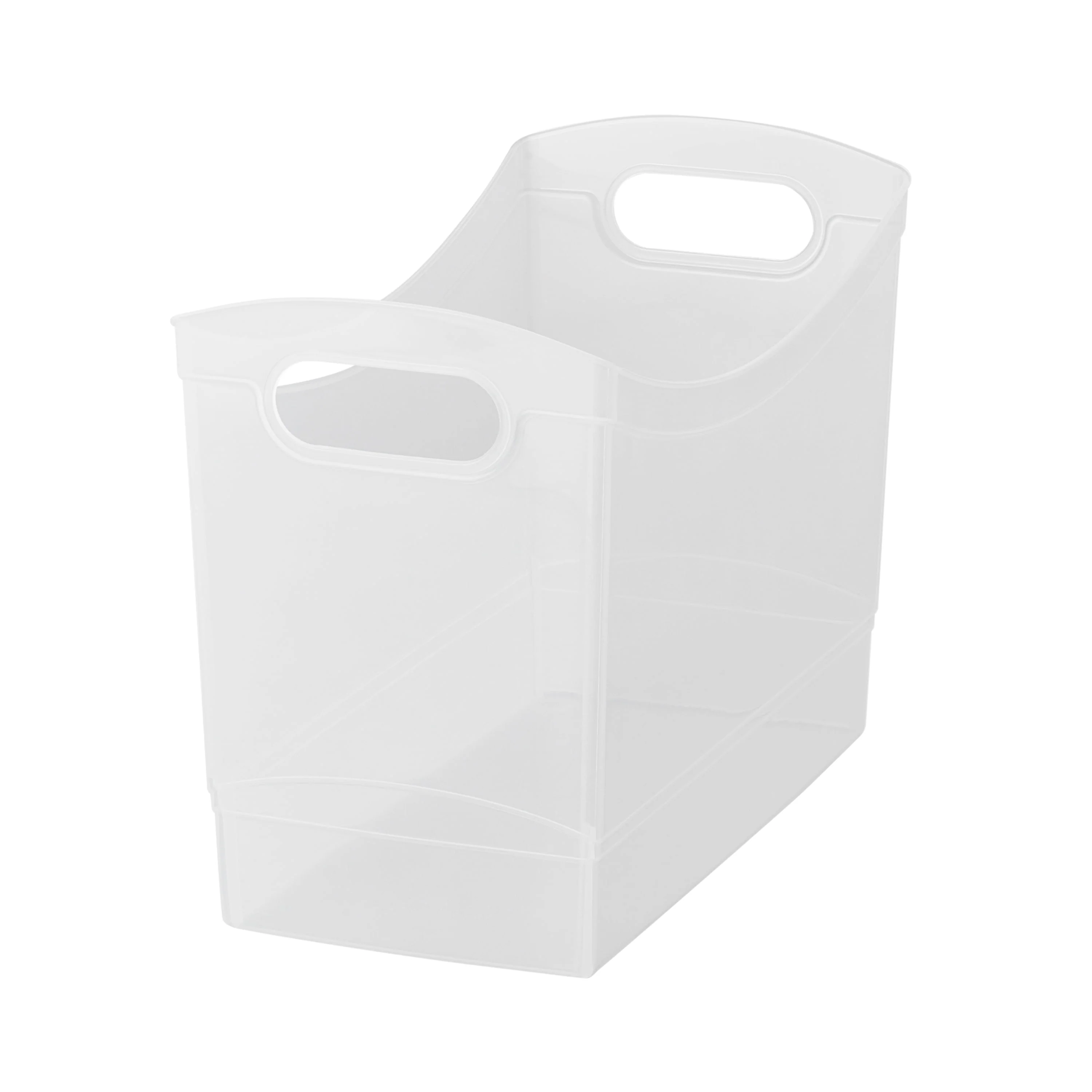 12 Qt Clear Plastic Storage Bin Organizer with Carrying Handles. Narrow Rectangular Utility Container for Pantry. Closet. Cabinet and Shelf Storage