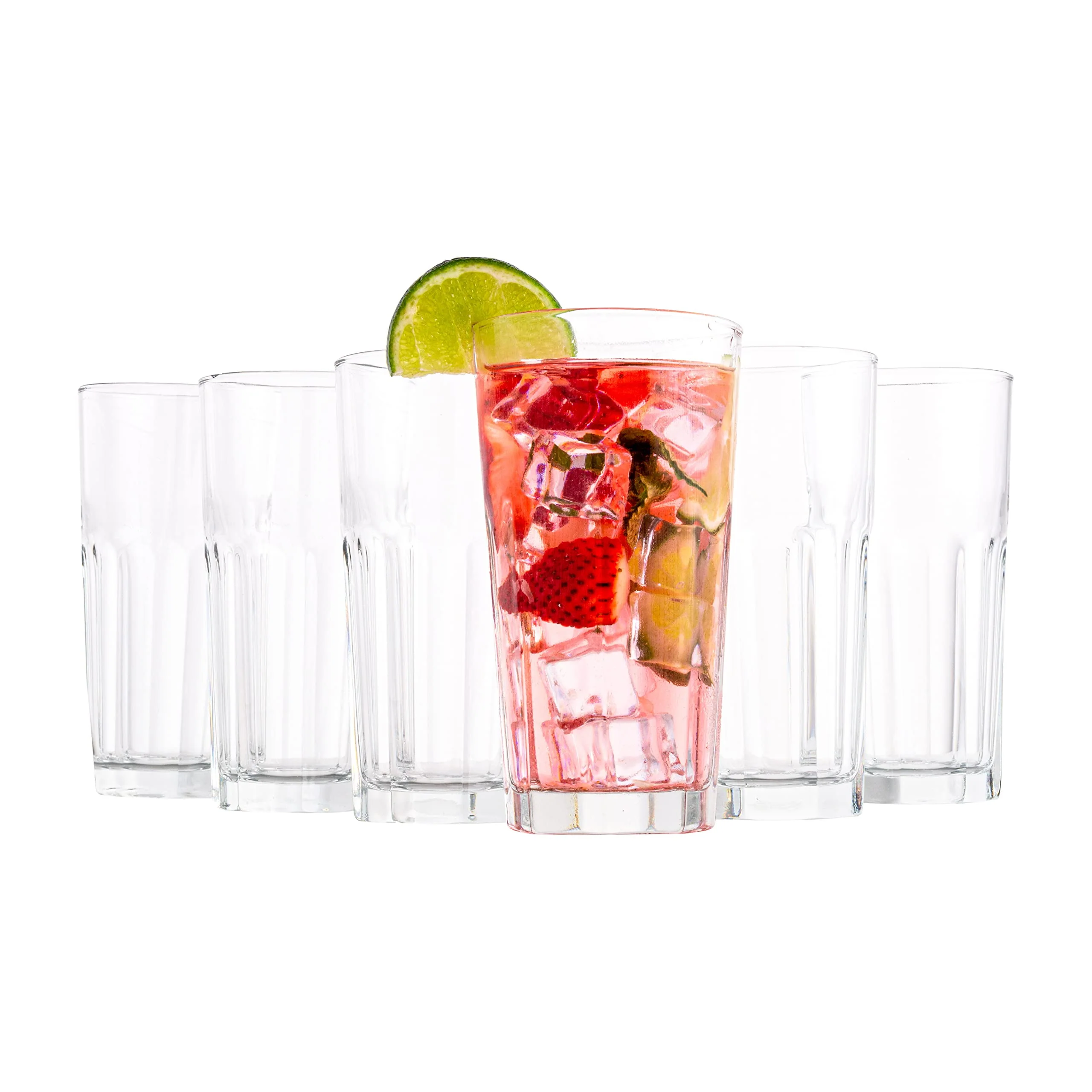 Drinking Glasses. Set of 6 Juice Glasses 9.5 Oz. Thick and Sturdy Kitchen Glasses. Highball Glass Tumbler. Heavy Duty Cups. Water Glasses