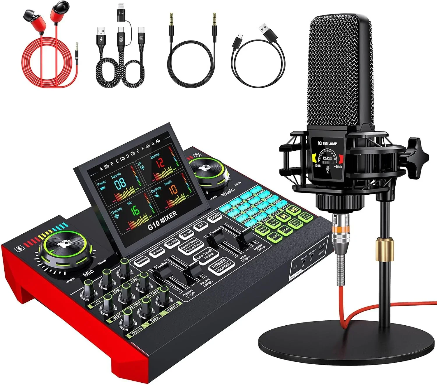 Podcast Equipment Bundle.with 3.5mm Condenser Microphone & Live Sound Card - Audio Mixer for Streaming. PC/Mobile Live Singing. Gaming Content Creators. Soundboard with USB Computer Interface