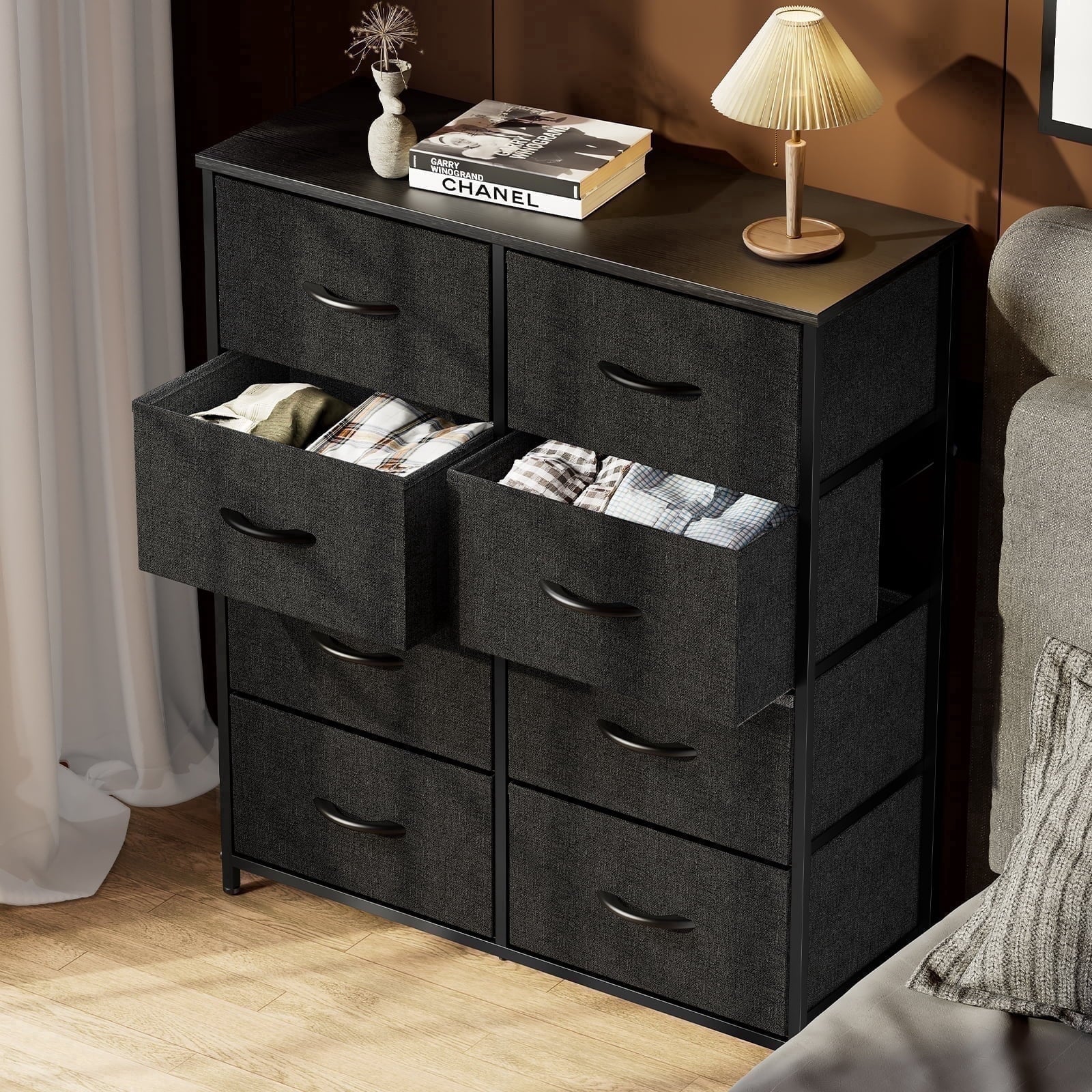 8-Drawer Fabric Dresser Storage Chest for Bedroom. Closet. Entryway. Storage Furniture for Adults. Black