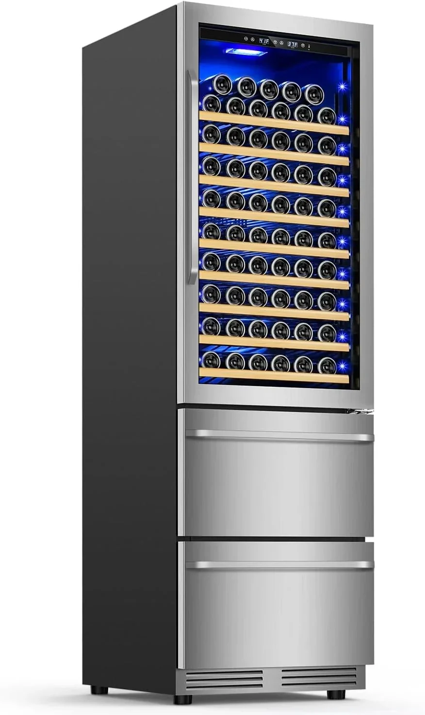 24 Inch Dual Drawer Fridge Under Counter with Wheels. Outdoor Beverage Refrigerator for Patio. Stainless Steel Weather-Proof. Freestanding or Built-In Installation. Ideal for Home and Commercial Use