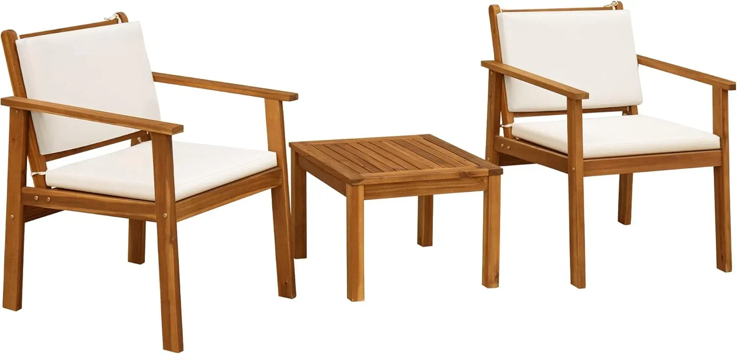 Patio Furniture 4 Piece Outdoor Acacia Wood Patio Conversation Sofa Set with Table & Cushions Porch Furniture for Deck. Balcony. Backyard