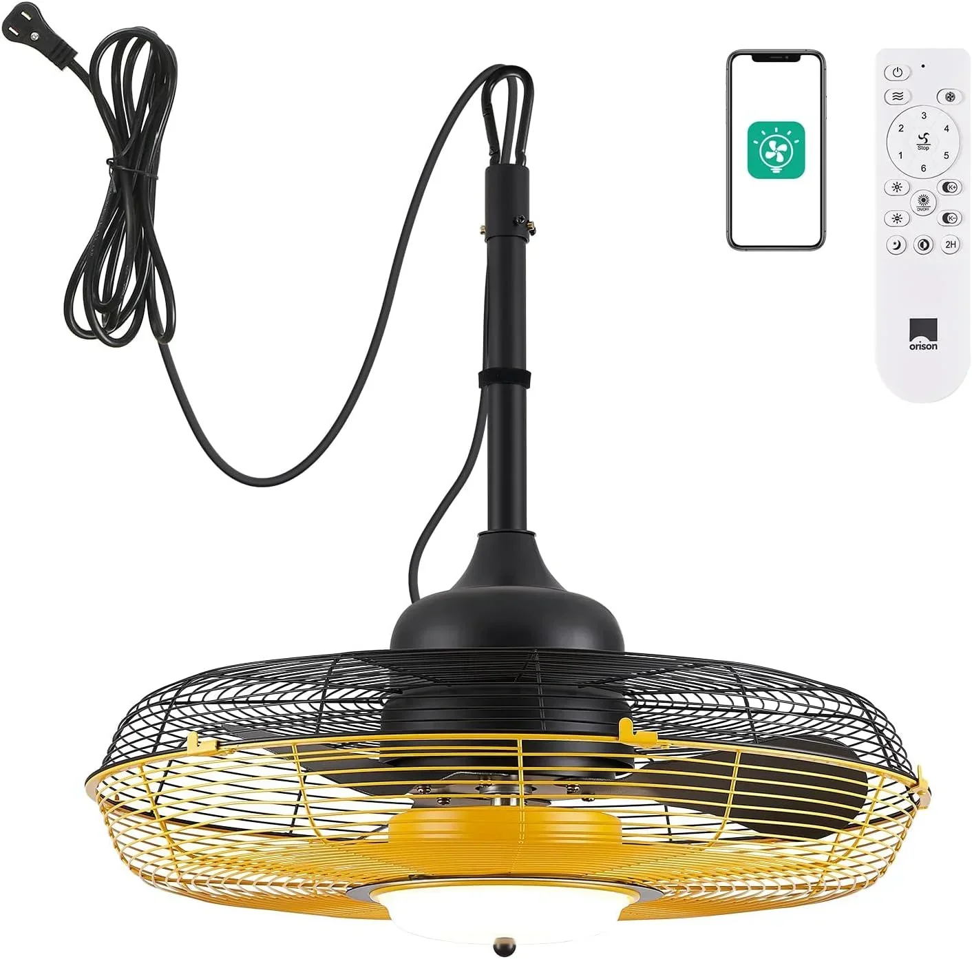 Outdoor Ceiling Fan with Light. Plug in Ceiling Fan with Remote. Gazebo Fans Outdoor Hanging for Patios Waterproof. Wet Rated Hanging Fan with App Control