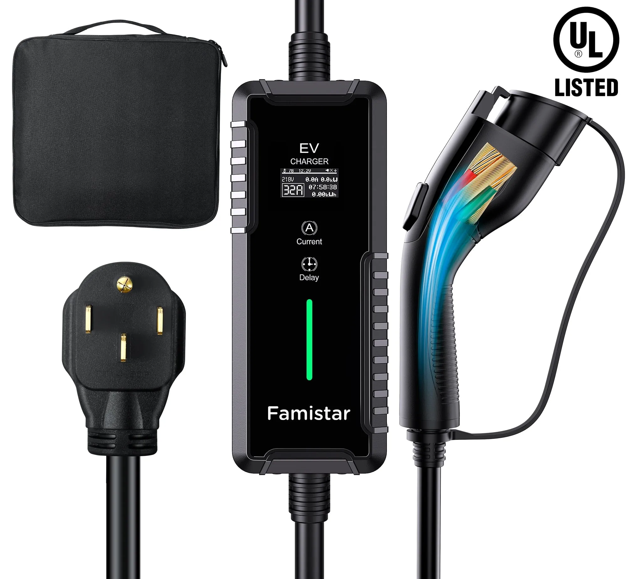 Level 2 & Level 1 EV Charger. 16Amp 110-240V Portable J1772 Electric Car Charger with Adjustable Amp Delayed Timer 25ft Long Cord