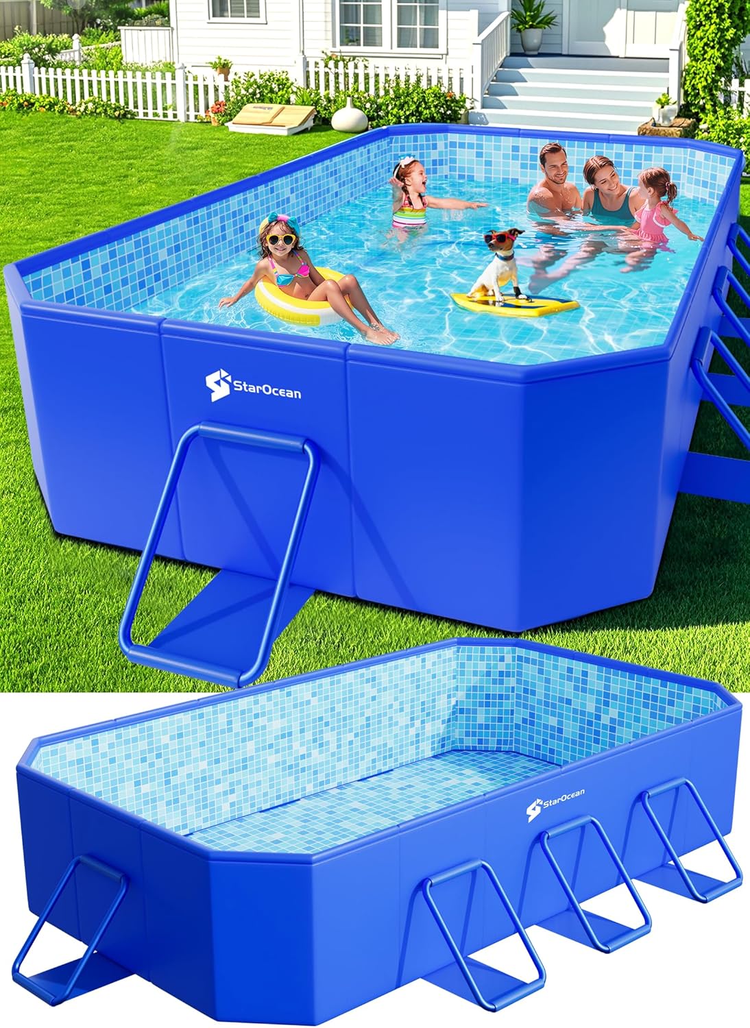 Foldable Pool. Large Non-Inflatable Swimming Pool For Kids.Adult Collapsible Pools Hard Plastic Shell. Oversized Thickened.Portable Folding Kids Pools for Backyard-Mosaic Design-115x66x20
