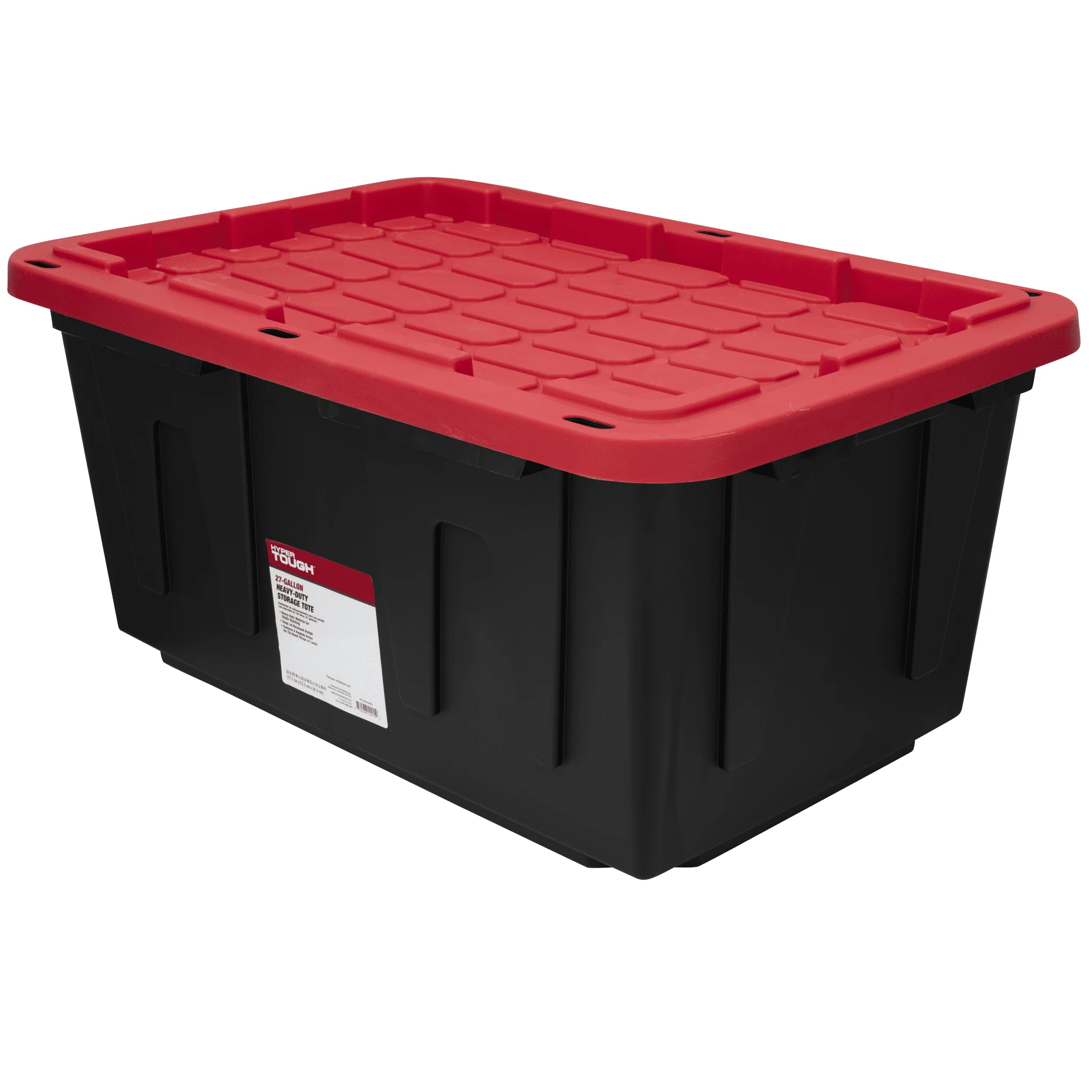 27 Gallon Large Storage Bin with Snap Lid. Black and Red. Heavy Duty Plastic Storage Container