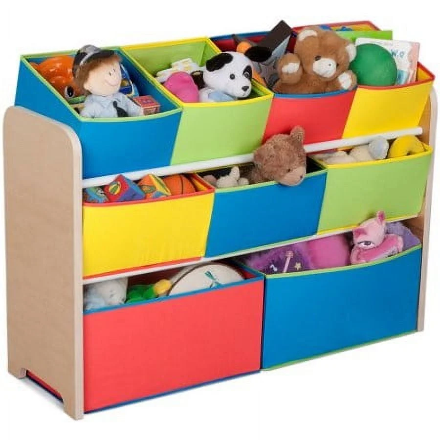 Deluxe Multi-Bin Toy Organizer with Storage Bins. Greenguard Gold. Wood. Natural