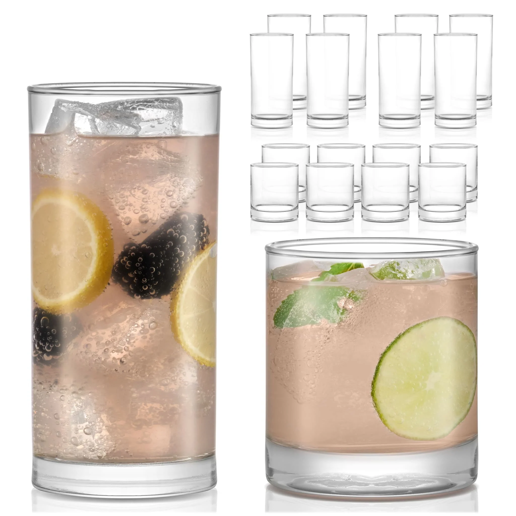 Province Tumbler and Rocks Glass Set. Elegant Drinkware Glasses Set. Drinking Glasses Set of 16