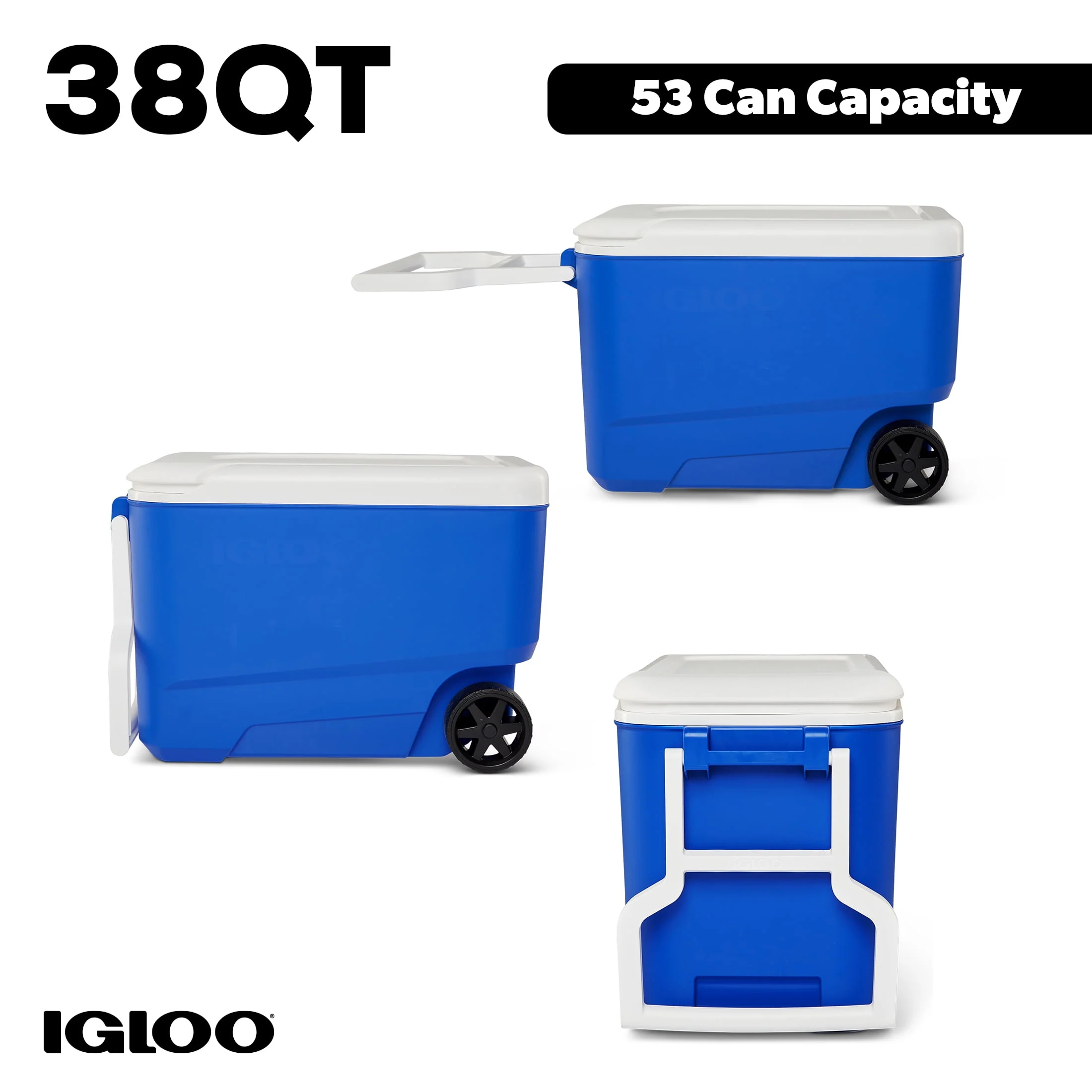 38 QT Wheelie Cool Hard Sided Cooler with Wheels. Blue