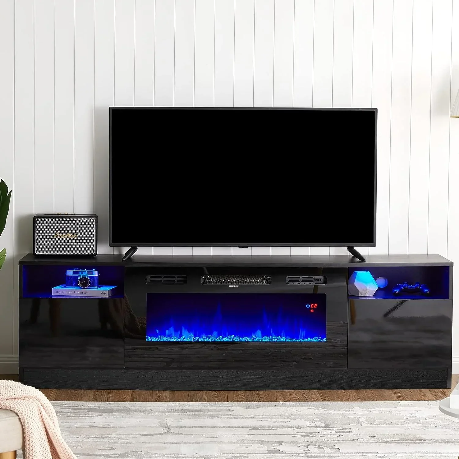 Fireplace TV Stand with 36 Electric Fireplace. LED Light Entertainment Center