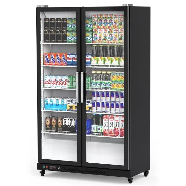 Commercial Refrigerator. Glass Door with LED Lighting ?C Upright Beverage Display Cooler for Home. Store. Gym. or Office. Featuring Double Swing Doors and 39 cu.ft