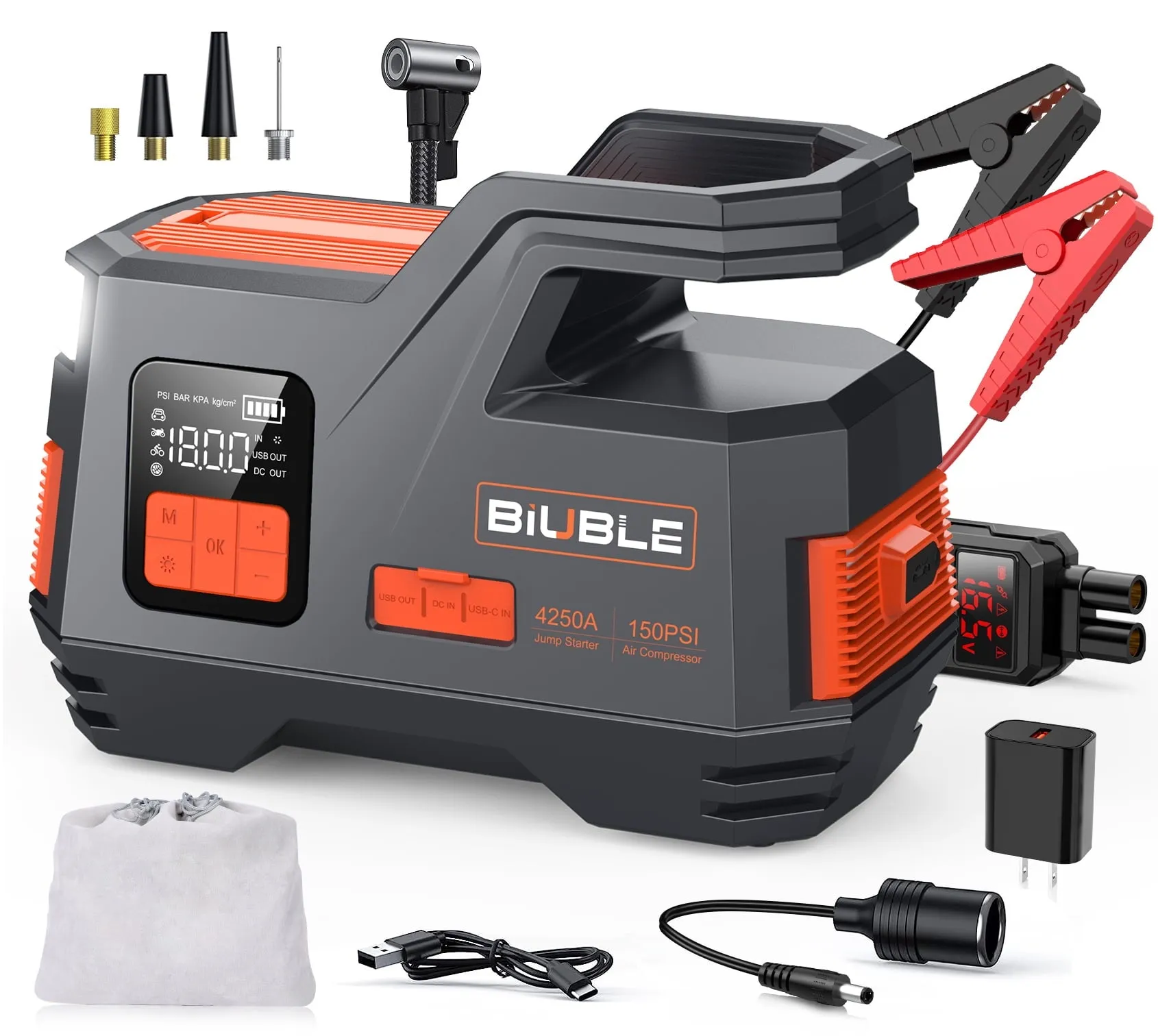 Car Jump Starter with Air Compressor. 4500A Peak 26800mAh 12V Auto with 150PSI Tire Inflator(up to All Gas or 10.0L Diesel Engine)
