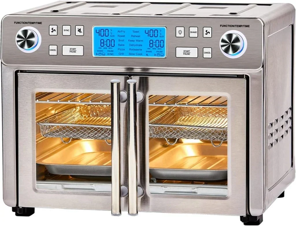 Emeril Lagasse Dual Zone 360 Air Fryer Oven Combo with French Door. 25 QT Extra Large. Cook Two Foods in Different Ways. Up to 60% Faster from Frozen to Finish