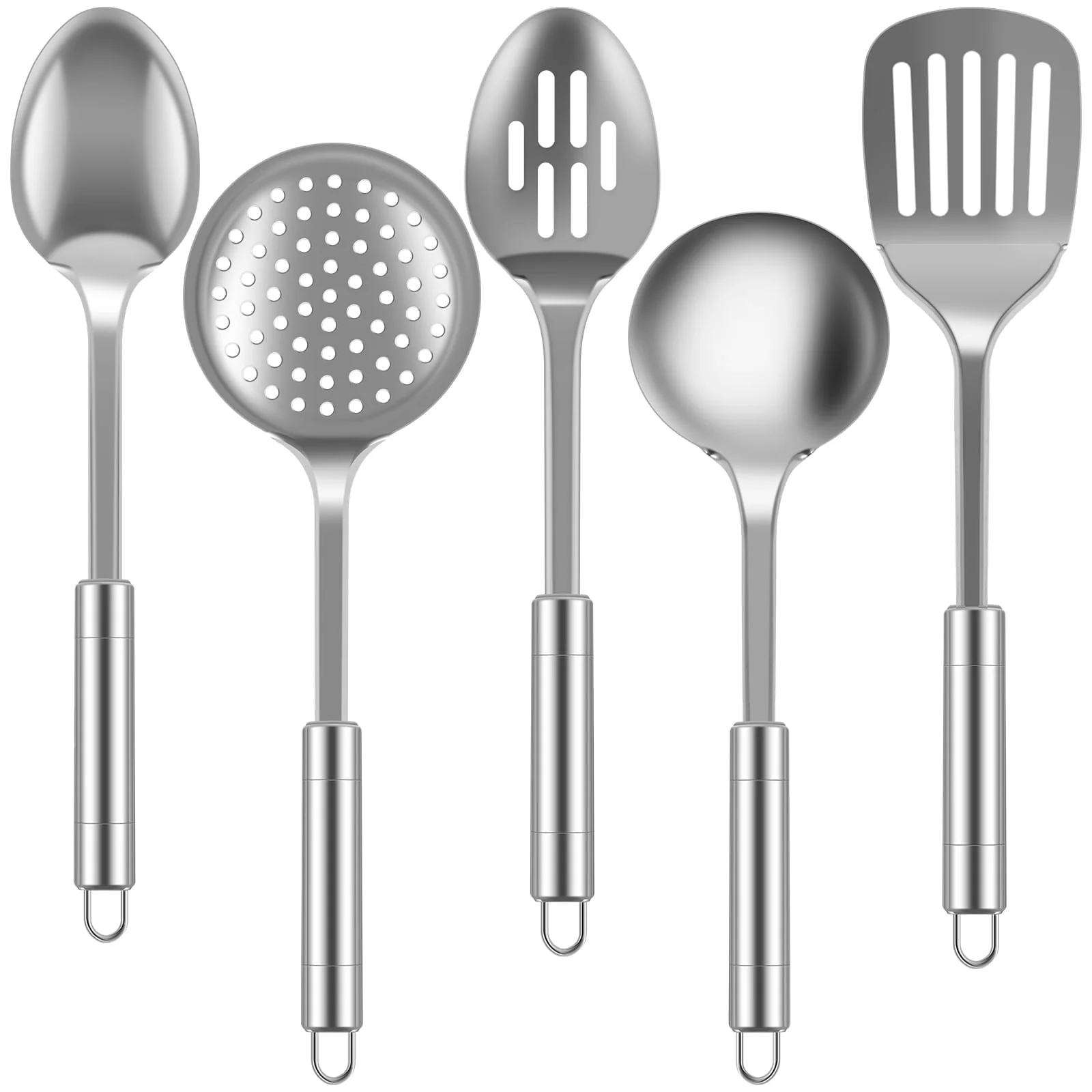 Qenwkxz 5pcs Kitchen Tools and gadgets Cooking Utensils Set Stainless Steel Spoons Spatula Set with Heavy-Duty Washable Utensils with Handle Hole Kitchen Gadgets Tools Set for Wome