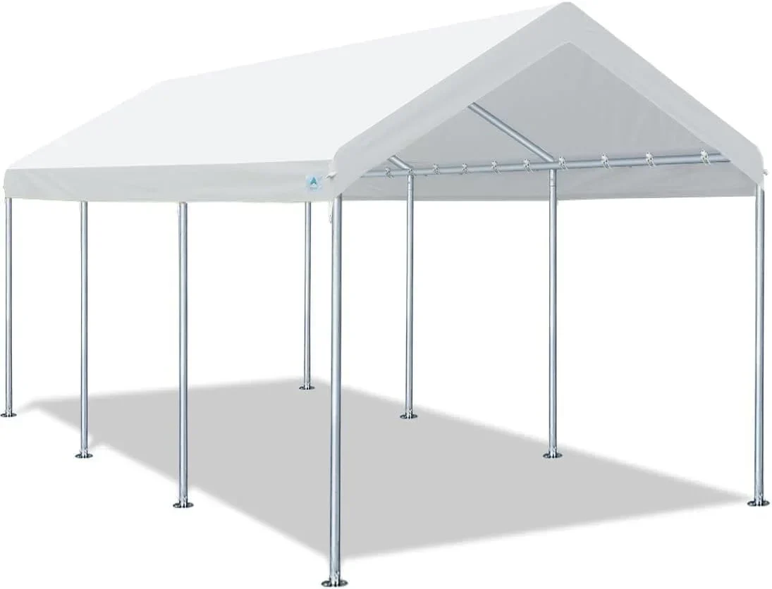 10x20 ft Heavy Duty Carport Potable Car Canopy Garage Party Tent Boat Shelter. Adjustable Height from 9.5 ft to 11 ft. Beige
