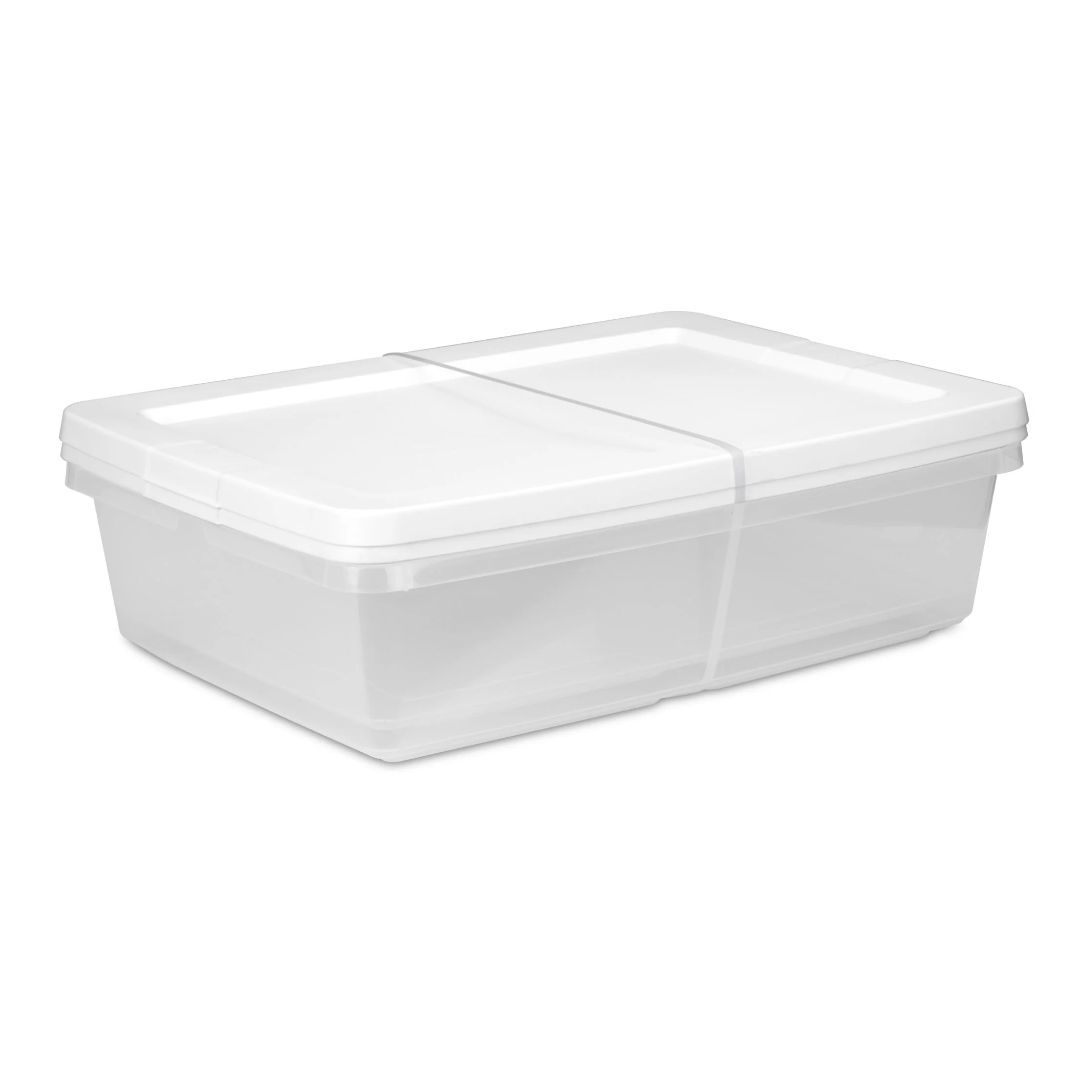 Set of (2) 28 Quart Storage Bins. Clear Plastic Storage Bin with Snap-on Lid. White