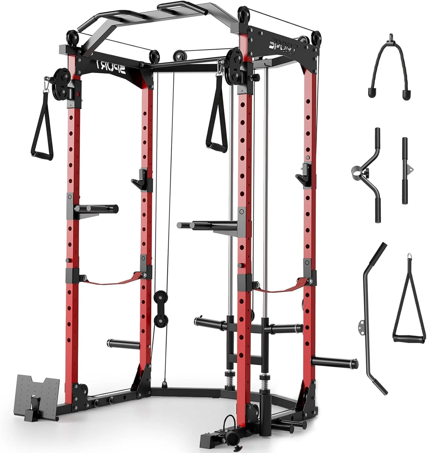 Power Cage.2000LBS Adjustable Multi-Functional Power Racks. Dual Pulley Cable System. Squat Rack for Strength Fitness. with More Training Attachment for Home Gym