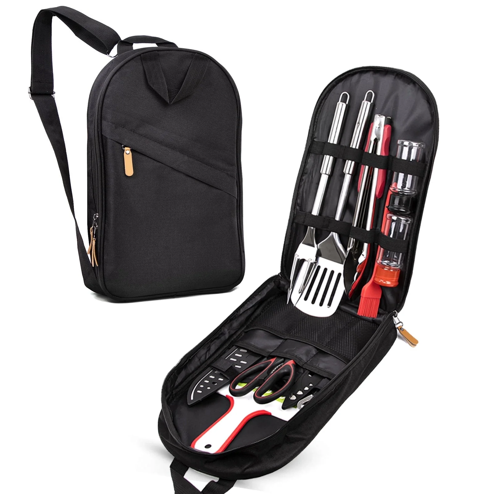 Camp Utensil Set Kitchen Cooking BBQ Grill Tool Kit with Organizer Bag. 12-Piece Travel Kitchen Grill Accessories Compact Gear Cookware Kit for Camping RV Sailboat Backyard BBQ