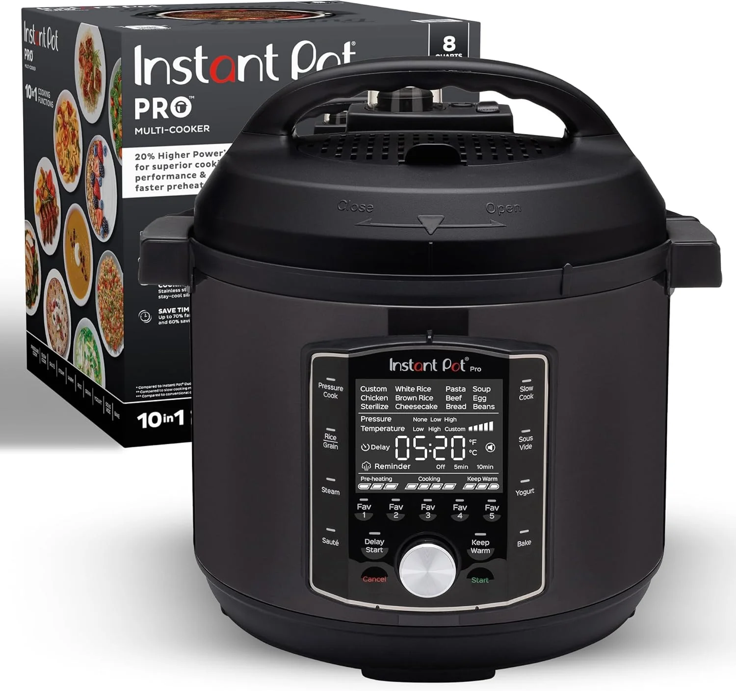 10-in-1 Pressure Cooker. Slow Cooker. Rice/Grain Cooker. Steamer. Saut??. Sous Vide. Yogurt Maker. Sterilizer. and Warmer. Includes App With Over 800 Recipes. Black