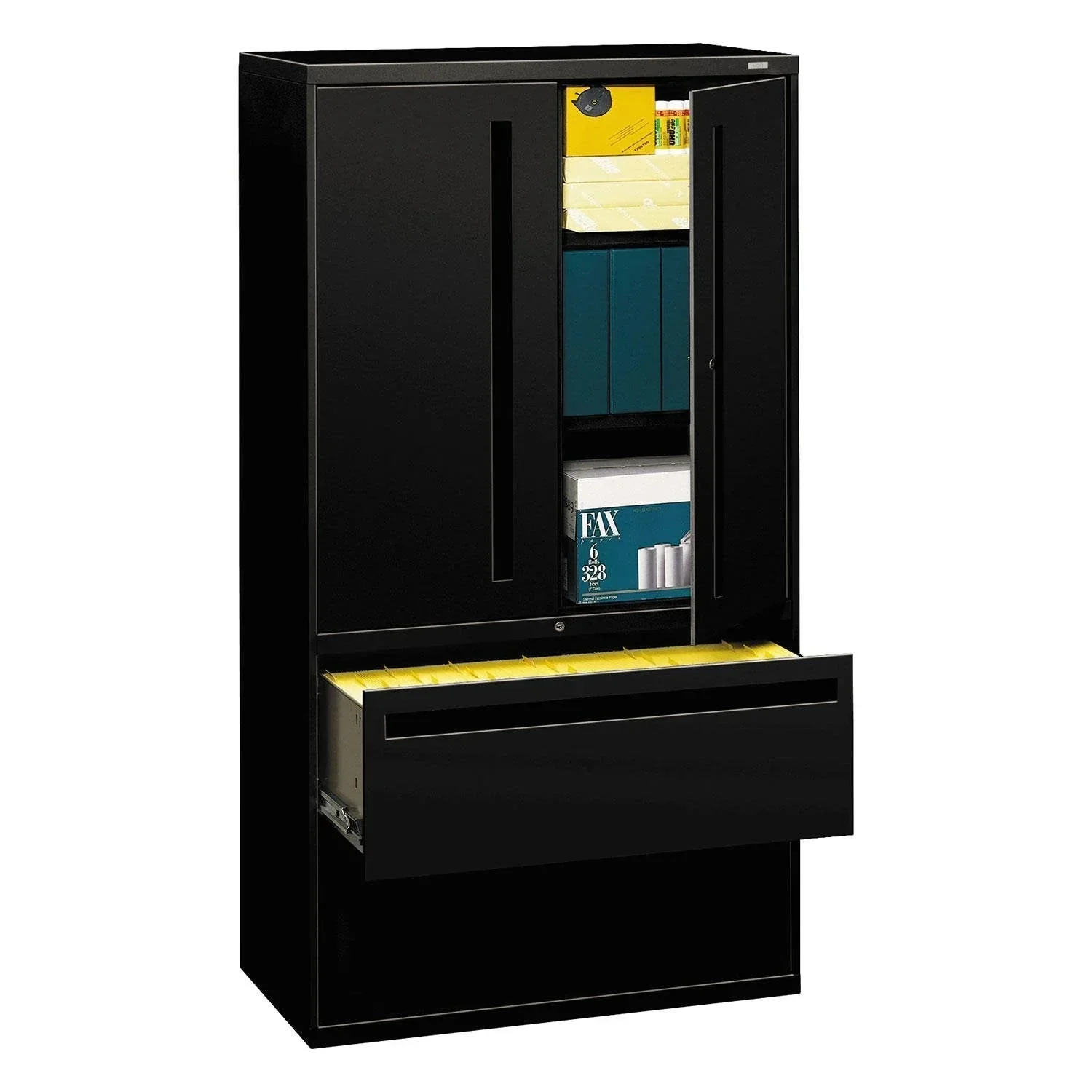 Lateral File with Storage Cabinet. 36w x 18d x 64.25h. Assorted Colors