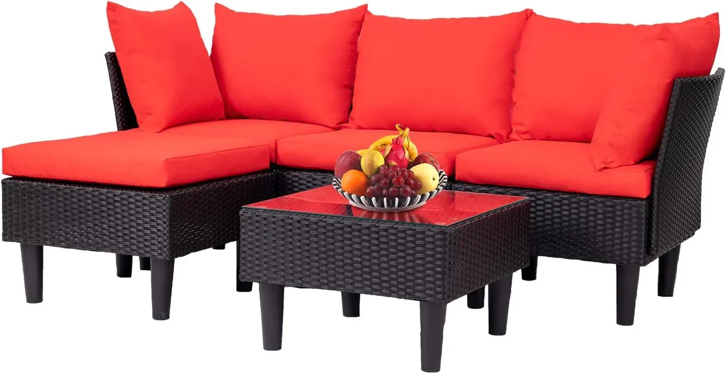 Patio Furniture Set 4 Pieces Outdoor Rattan Chair Wicker Sofa Garden Conversation Bistro Sets for Yard.Pool or Backyard