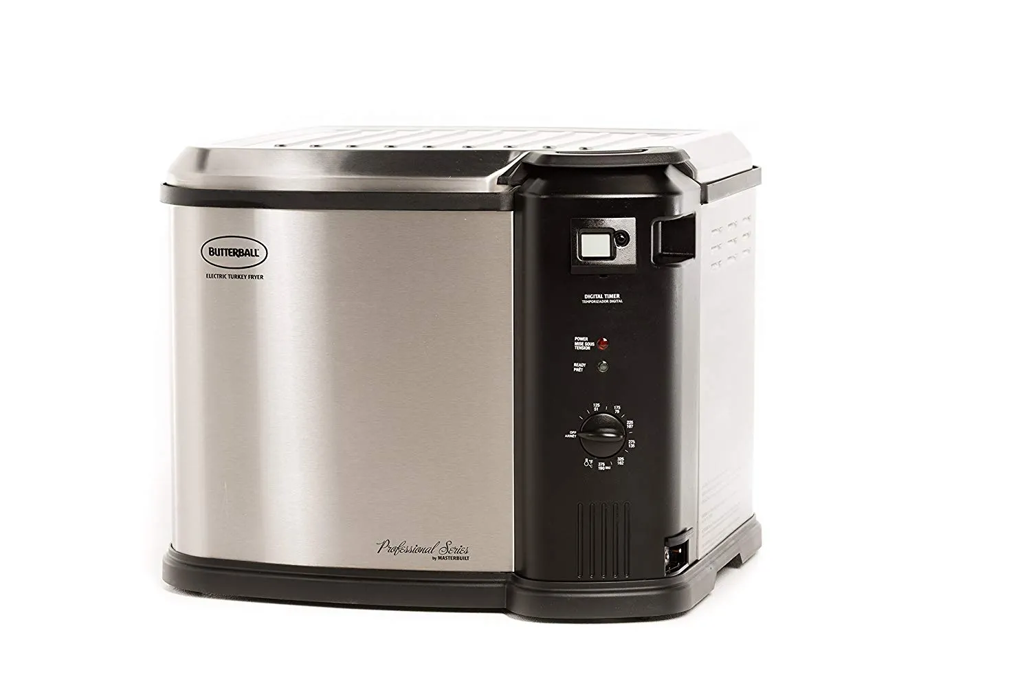 Butterball XL Electric Turkey Fryer. 20 lb Capacity. Analog Controls. Digital Timer. 1650W Heating. Easy Clean. Safe Design