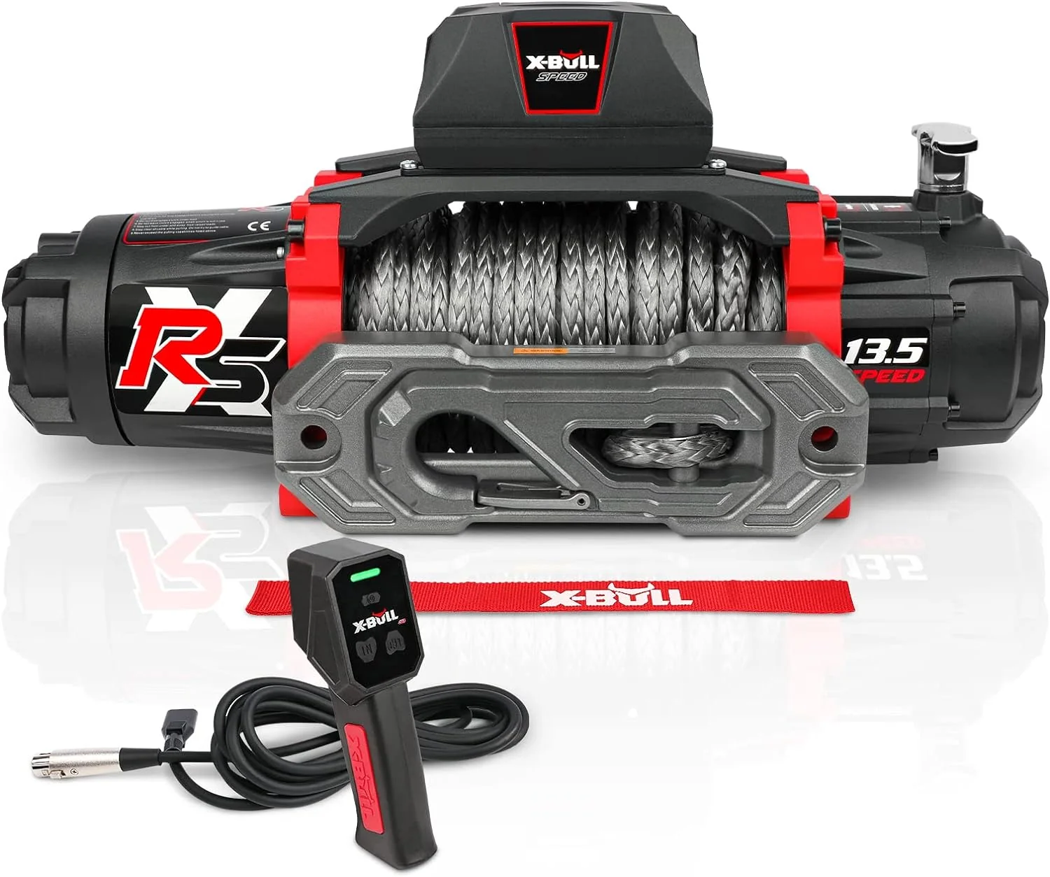 13.500-pound load capacity electric winch - 12-volt DC power supply. suitable for off-road trailer towing. dual-function wireless remote control