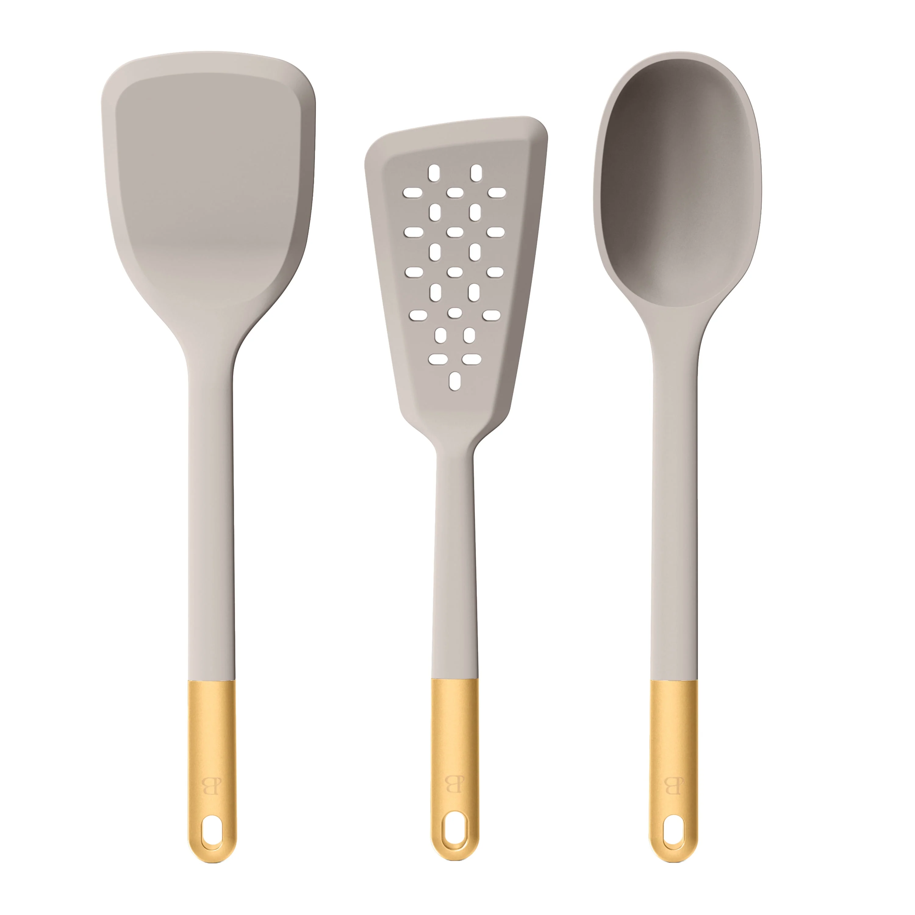 3-Piece Silicone Kitchen Utensil Tool Set. Porcini Taupe by Drew Barrymore